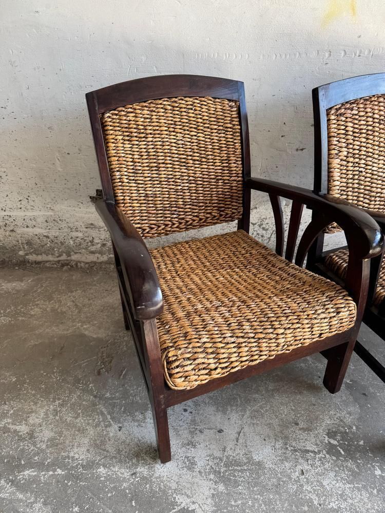 Set Of Colonial Rattan Armchairs With Wooden Frame, Set Of 2 photo for sale