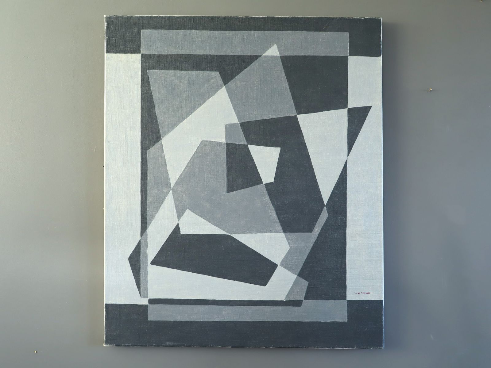 Geometry In Grey Oil Painting, Mid 20th Century