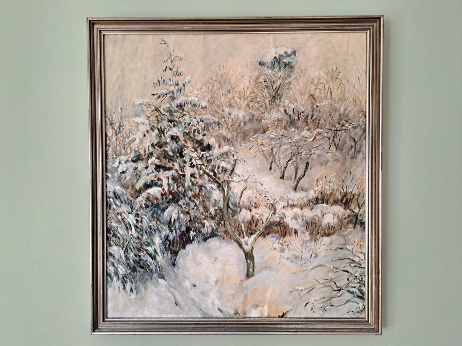 Art Vintage Painting Of A Snowy Woodland Scene photo