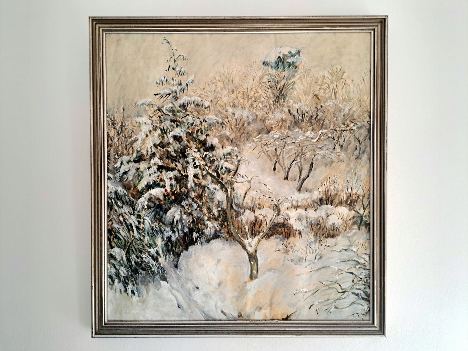 Vintage Painting Of A Snowy Woodland Scene photo furniture