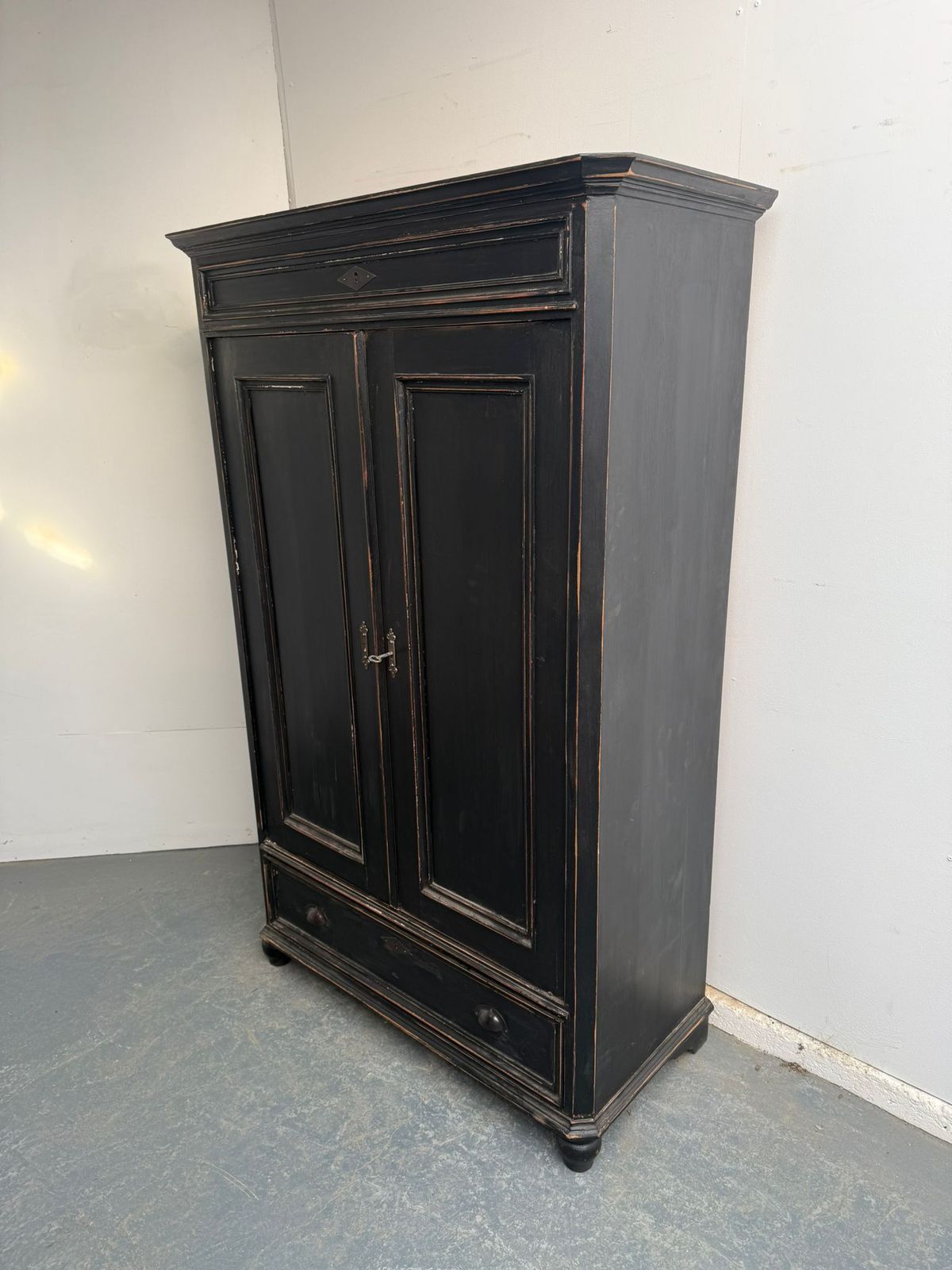 A Victorian Pine Painted Black 1 Drawer Child / Hall Wardrobe