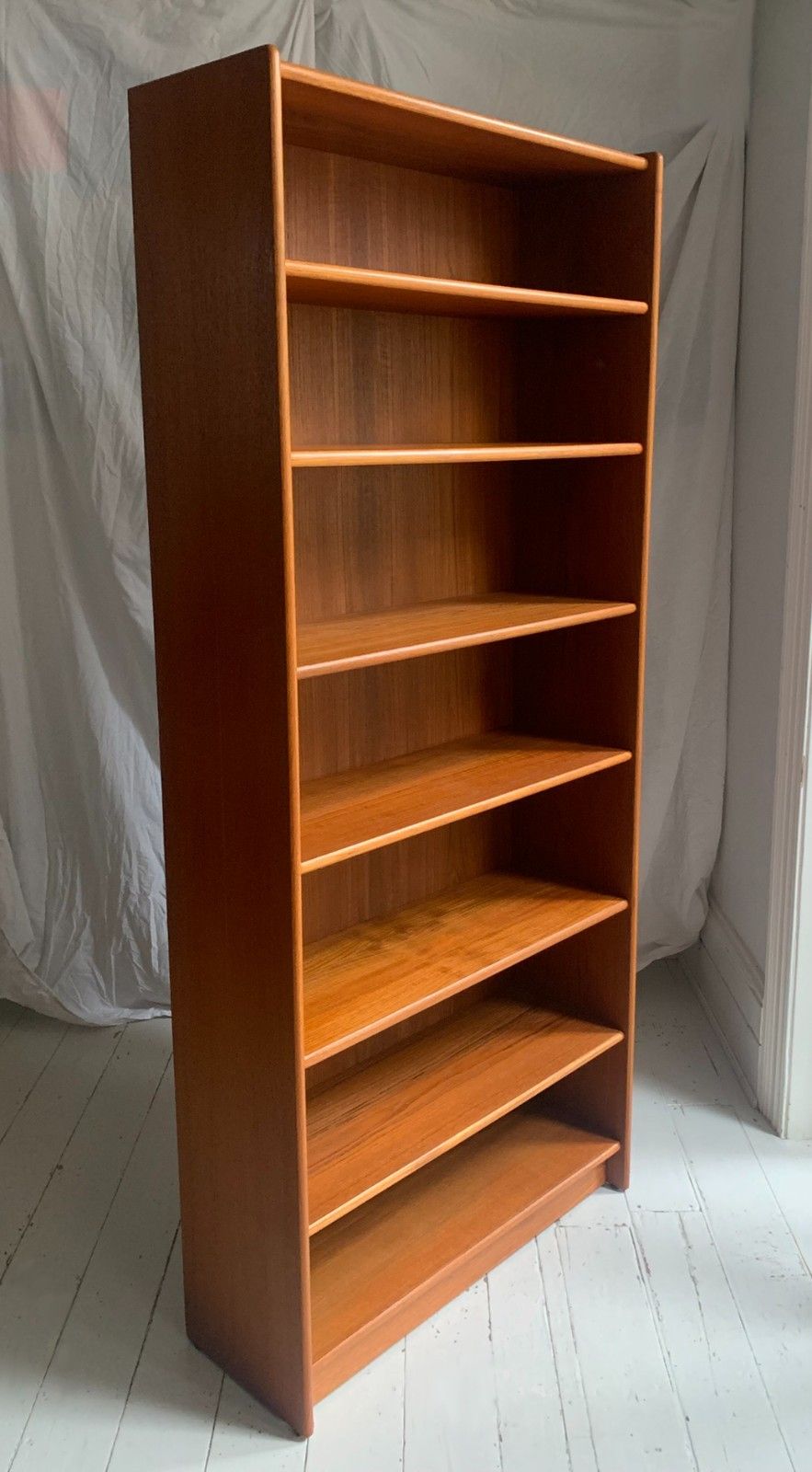Vintage Mid Century Modern Teak Veneer Tall Bookcase With Six Shelves photo vintage