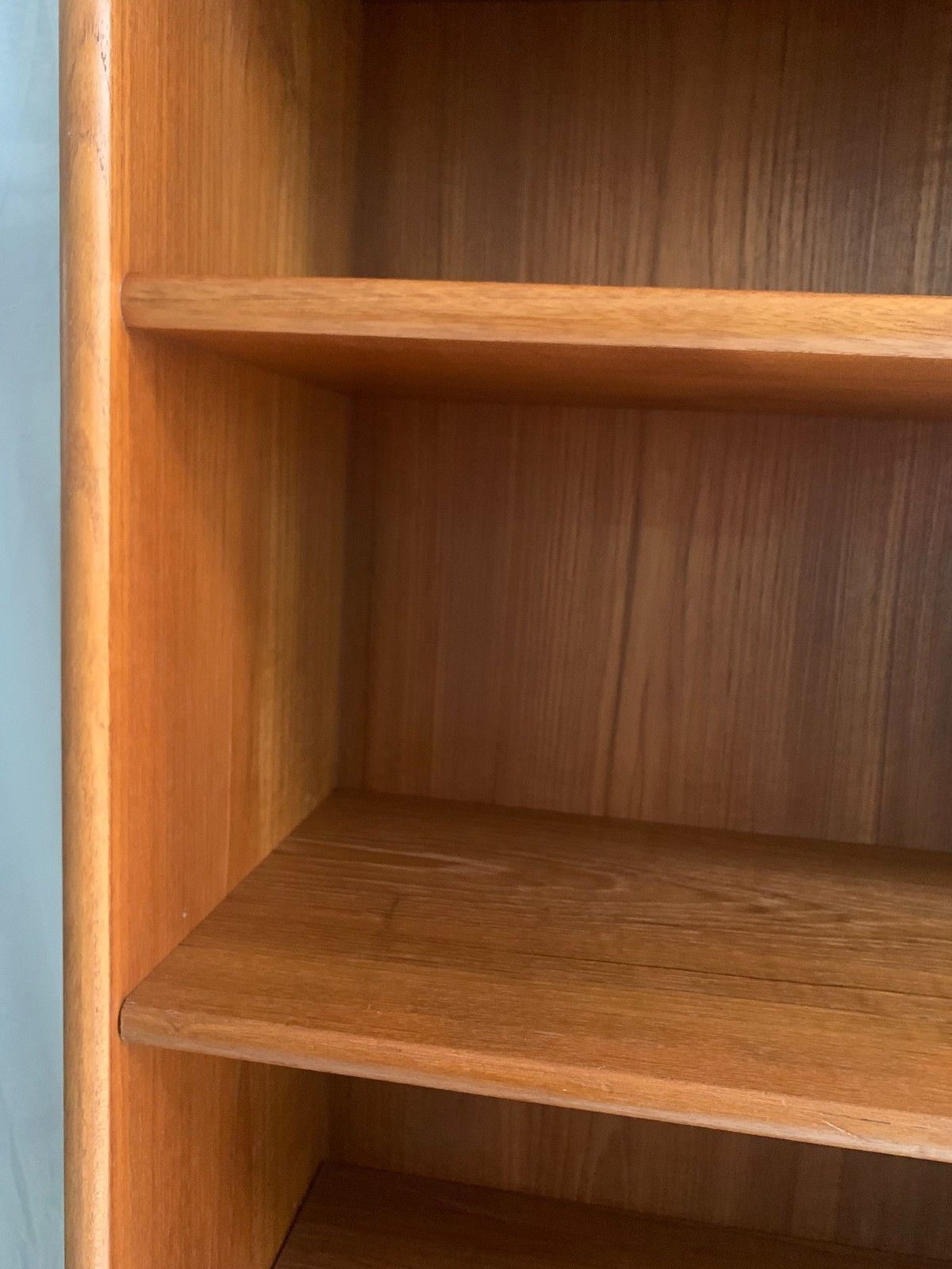 photo buy Vintage Mid Century Modern Teak Veneer Tall Bookcase With Six Shelves