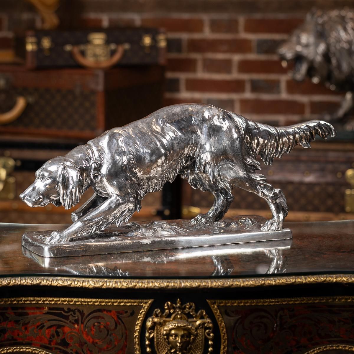 Antique 20thc Continental Silver Plated Hunting "Setter Dog" Statue C.1910 photo furniture
