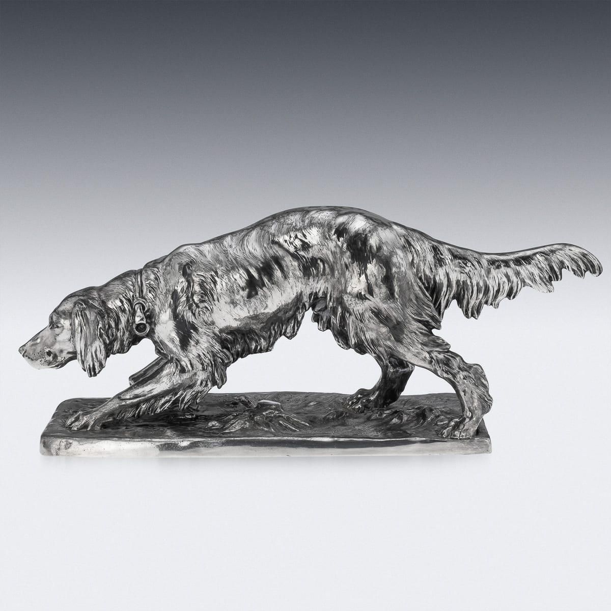 Antique 20thc Continental Silver Plated Hunting "Setter Dog" Statue C.1910 photo for sale