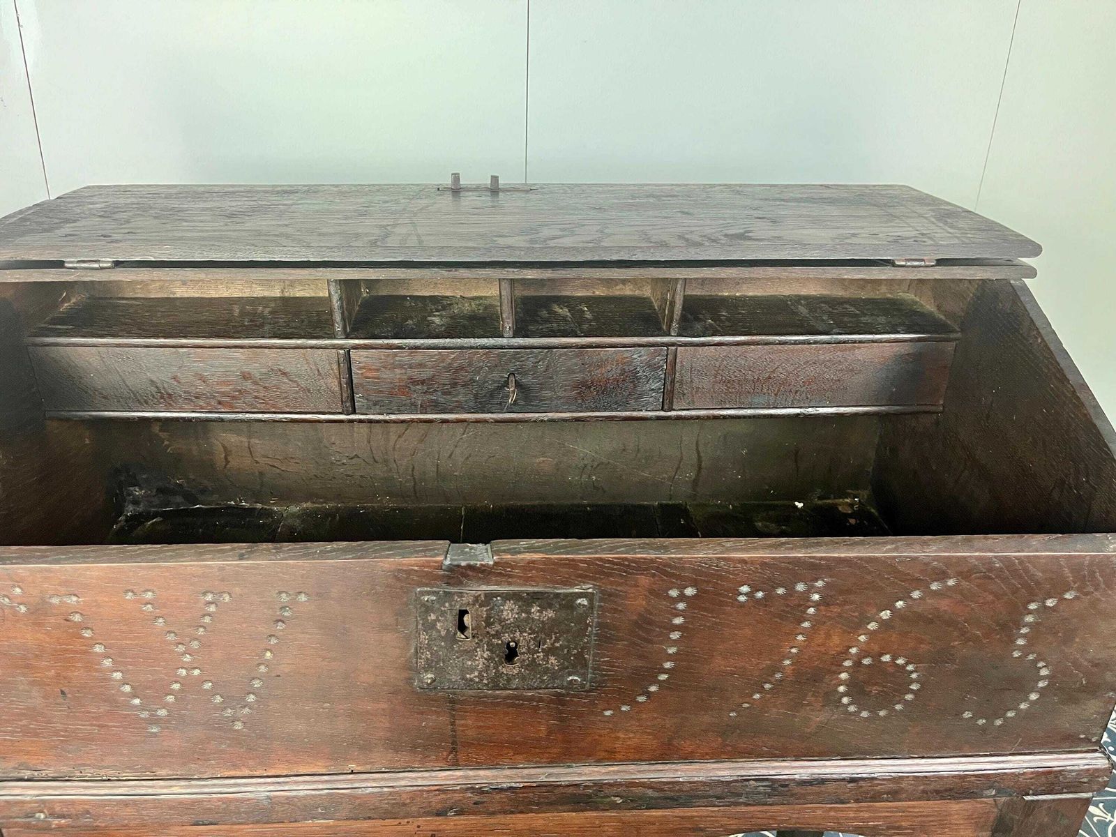 Antique George III 1765 Desk Bureau, Dark Oak With Secret Drawer photo Furniture