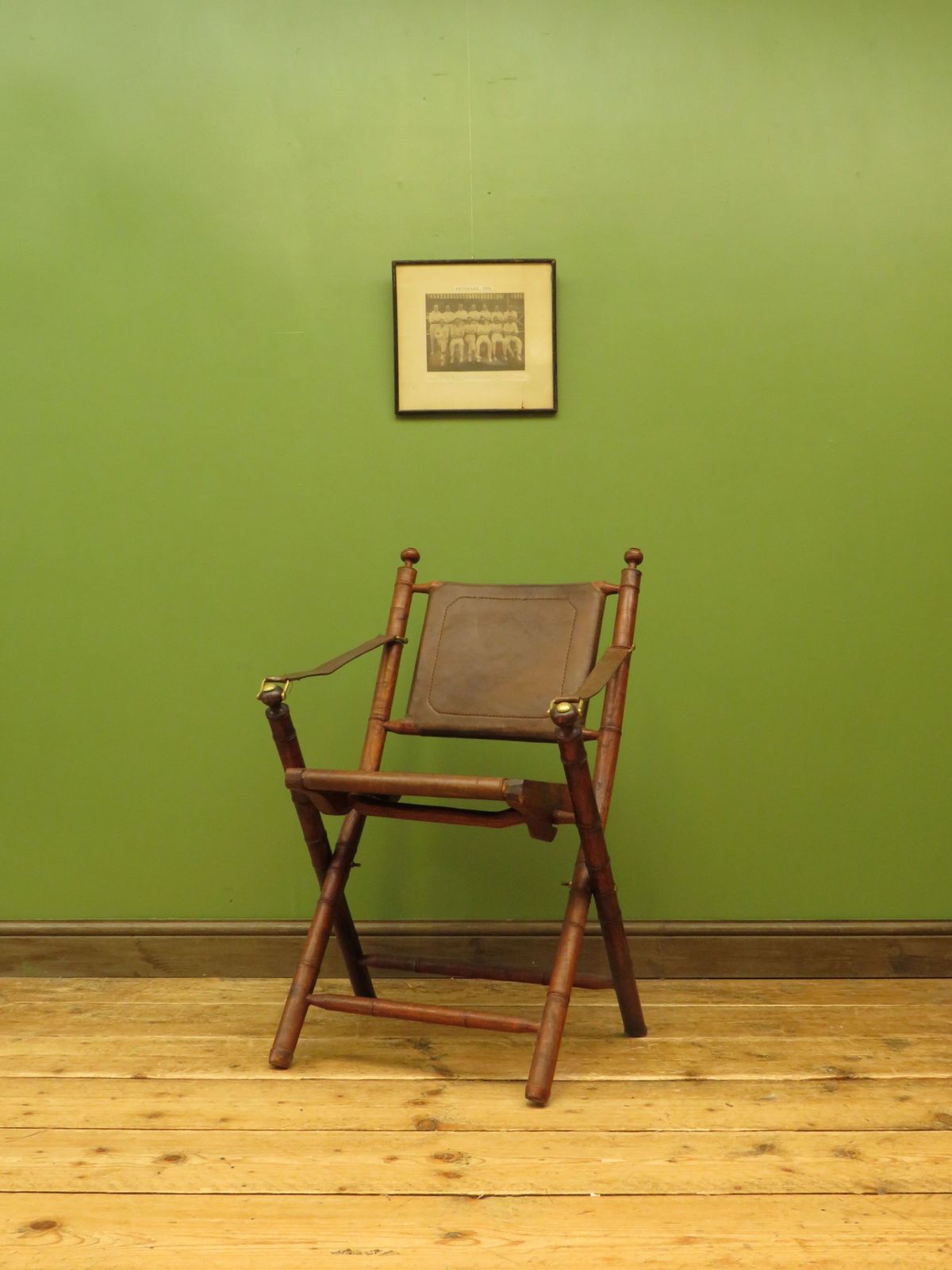 Furniture Leather And Faux Bamboo Officers Campaign Chair photo