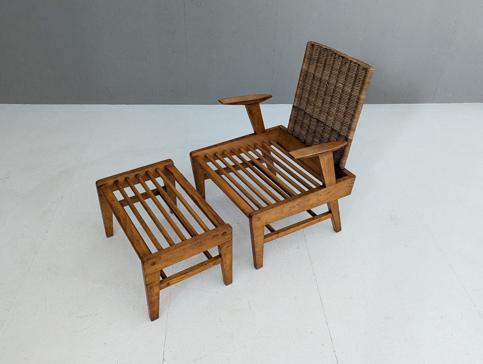 Sculptural Beech And Rattan Armchair With Footstool By úľuv, 1960s photo 990.0