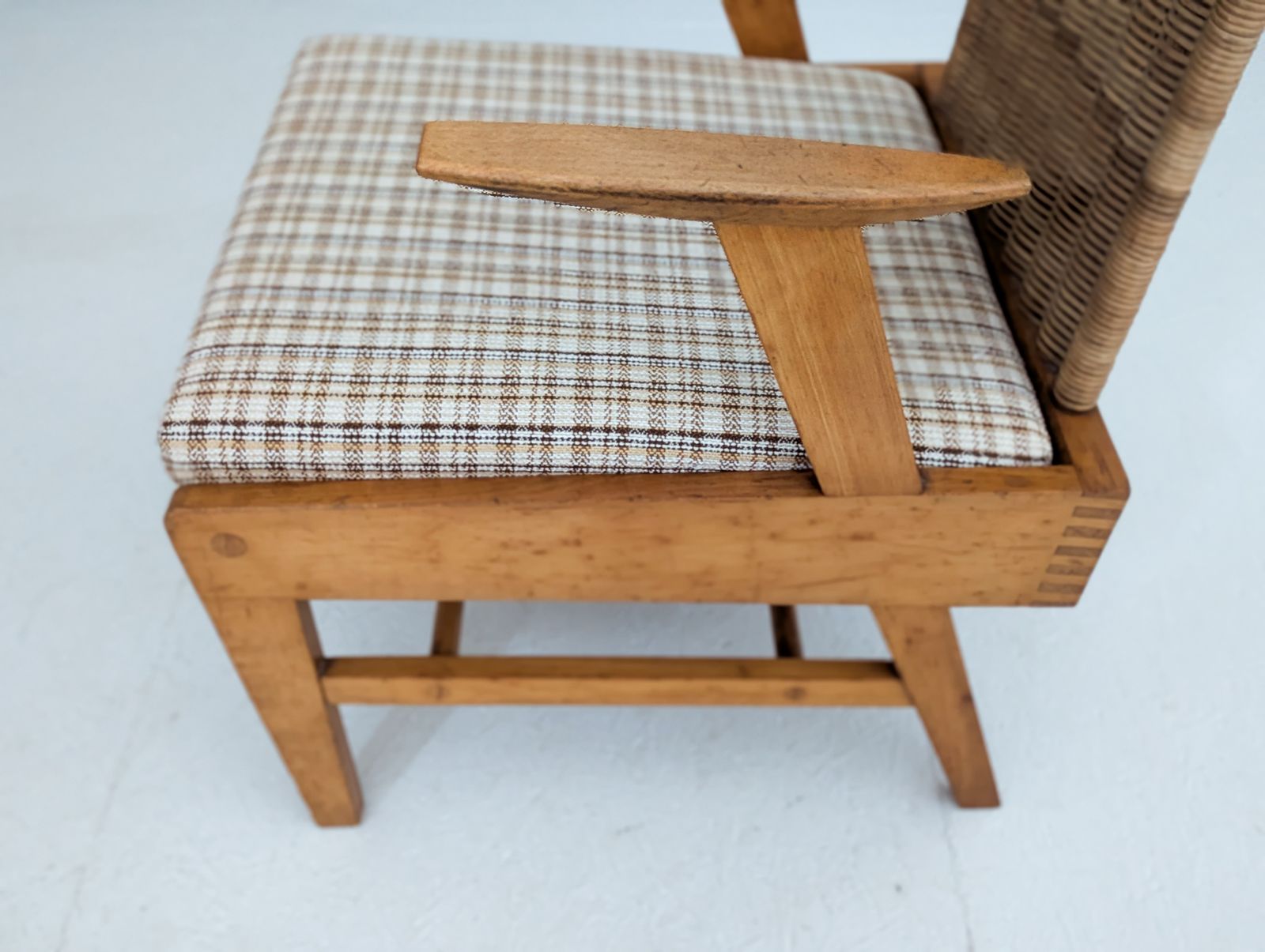 photo for sale Sculptural Beech And Rattan Armchair With Footstool By úľuv, 1960s