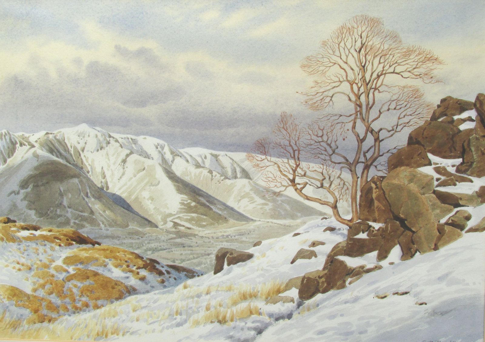 Original Signed Watercolour 'A Winter Landscape'  Geoffrey H Pooley (1908 2006) photo furniture