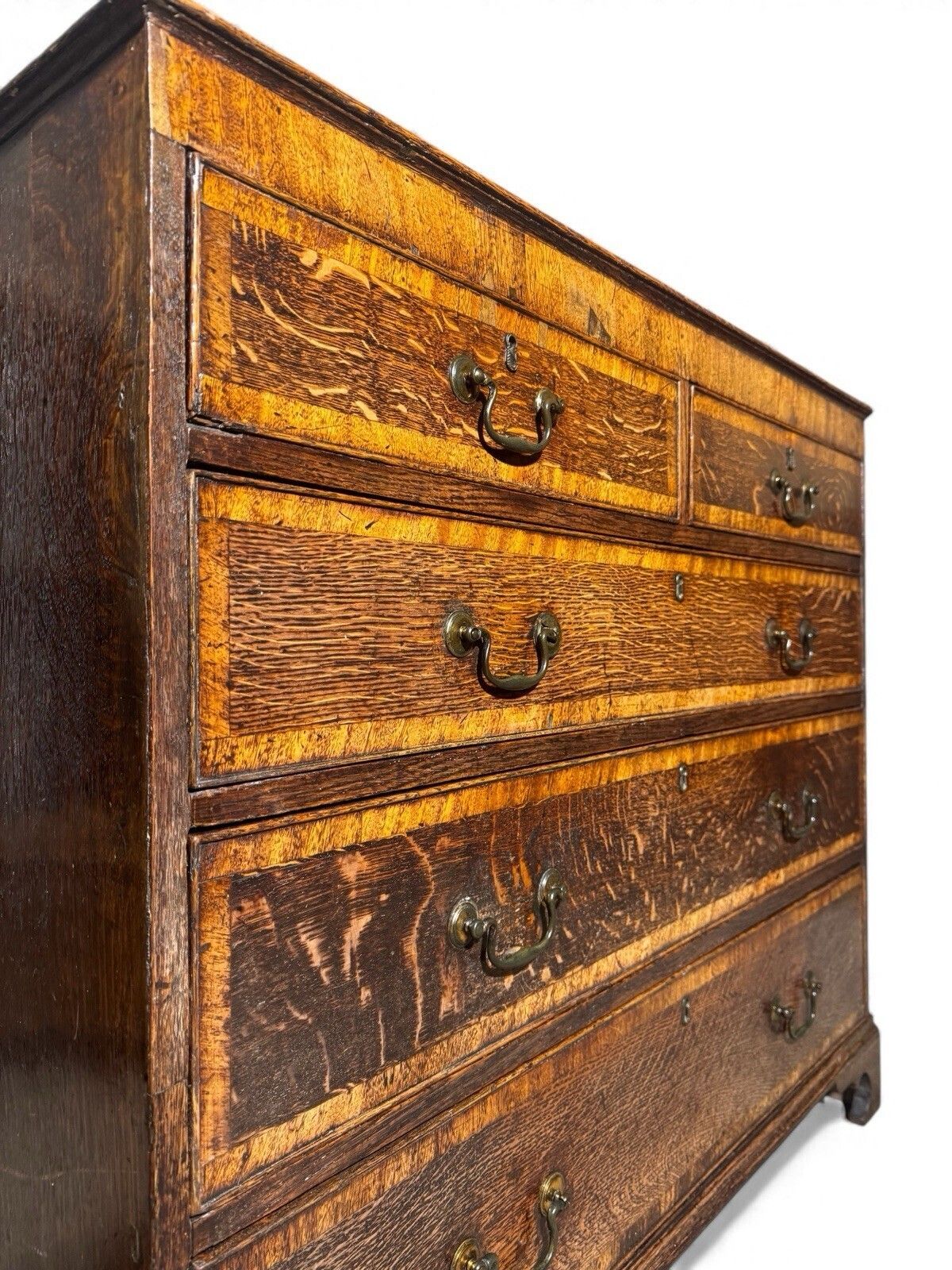 Furniture Antique Oak Cross Banded Chest Of Drawers Georgian C1760s Og Feet photo