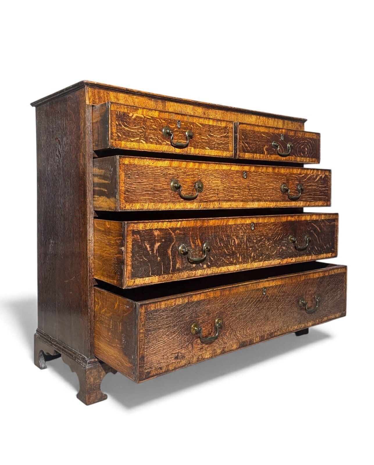 795.0 Antique Oak Cross Banded Chest Of Drawers Georgian C1760s Og Feet photo