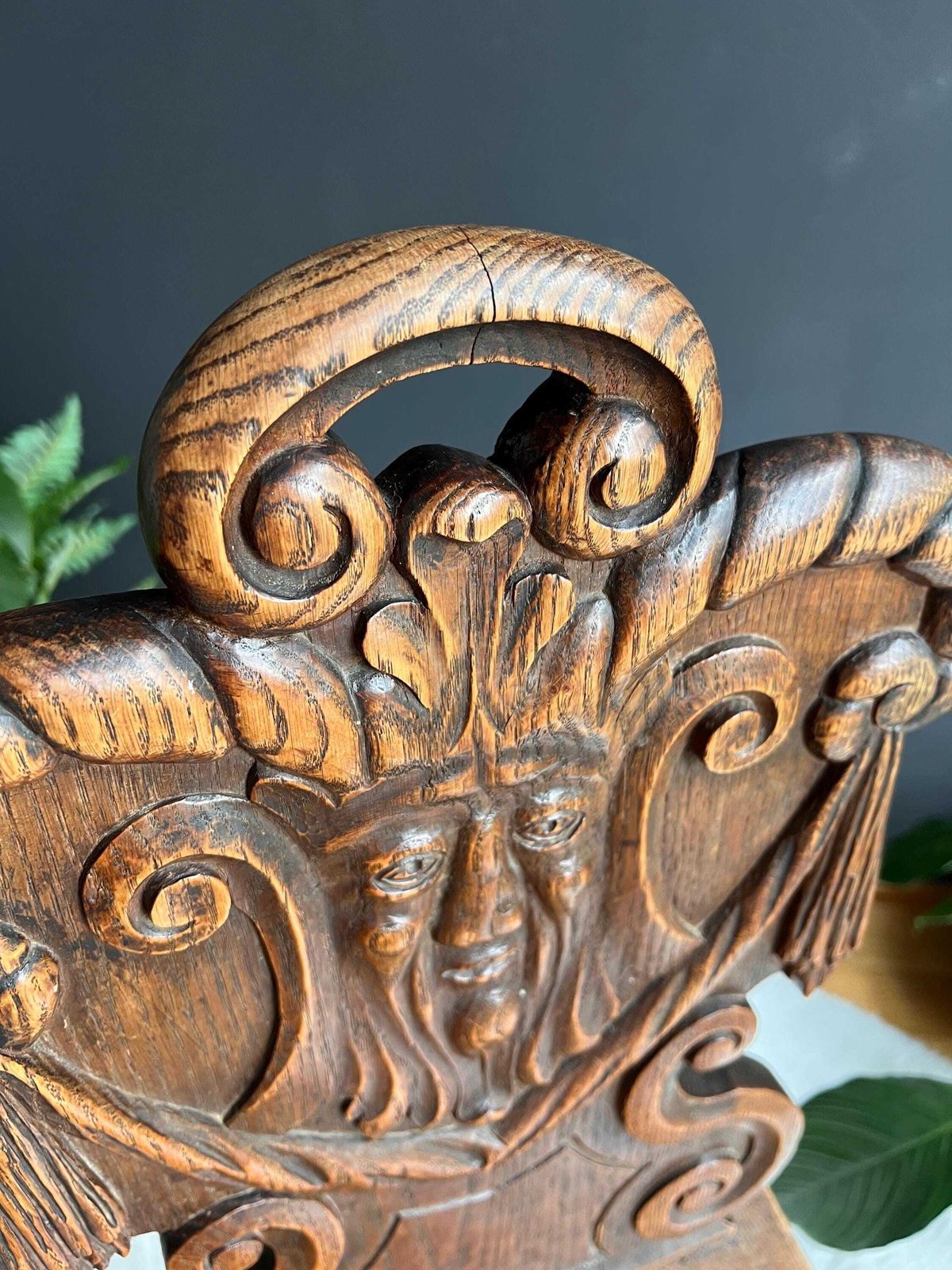 Antique Alpine Folk Art Chair With Whimsical Carving, Brutalist Escabelle Wooden Chair photo for sale