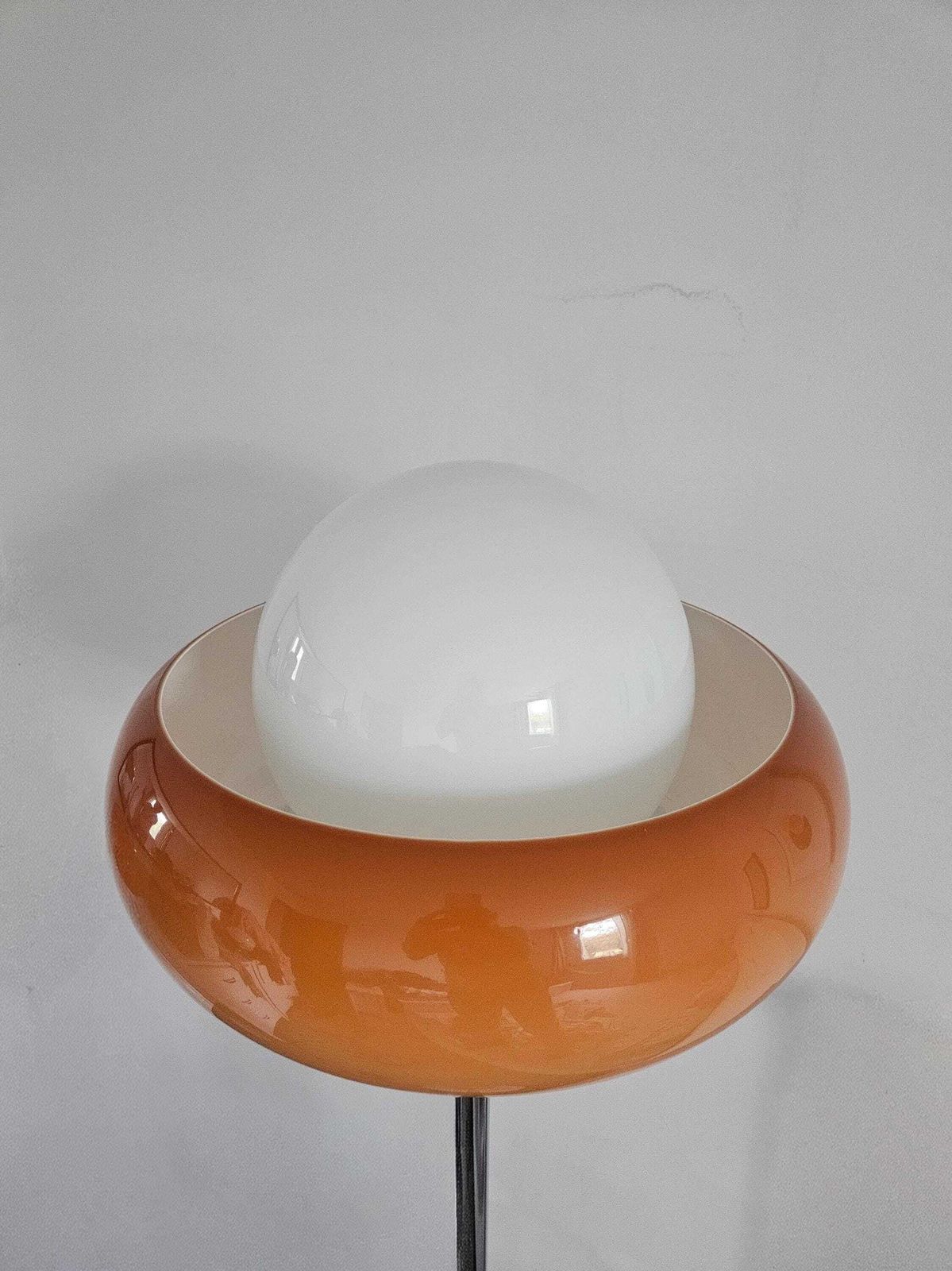 photo for sale Vintage Mushroom Meblo Guzzini Floor Lamp: 1970s Space Age Caramel Brown Light