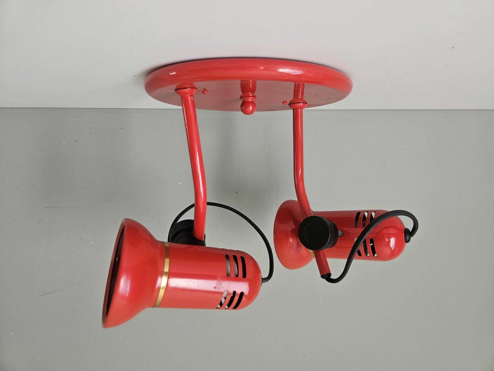 Vintage Red Double Spotlight Lamp: Mid Century Modern Ceiling/Wall Light
