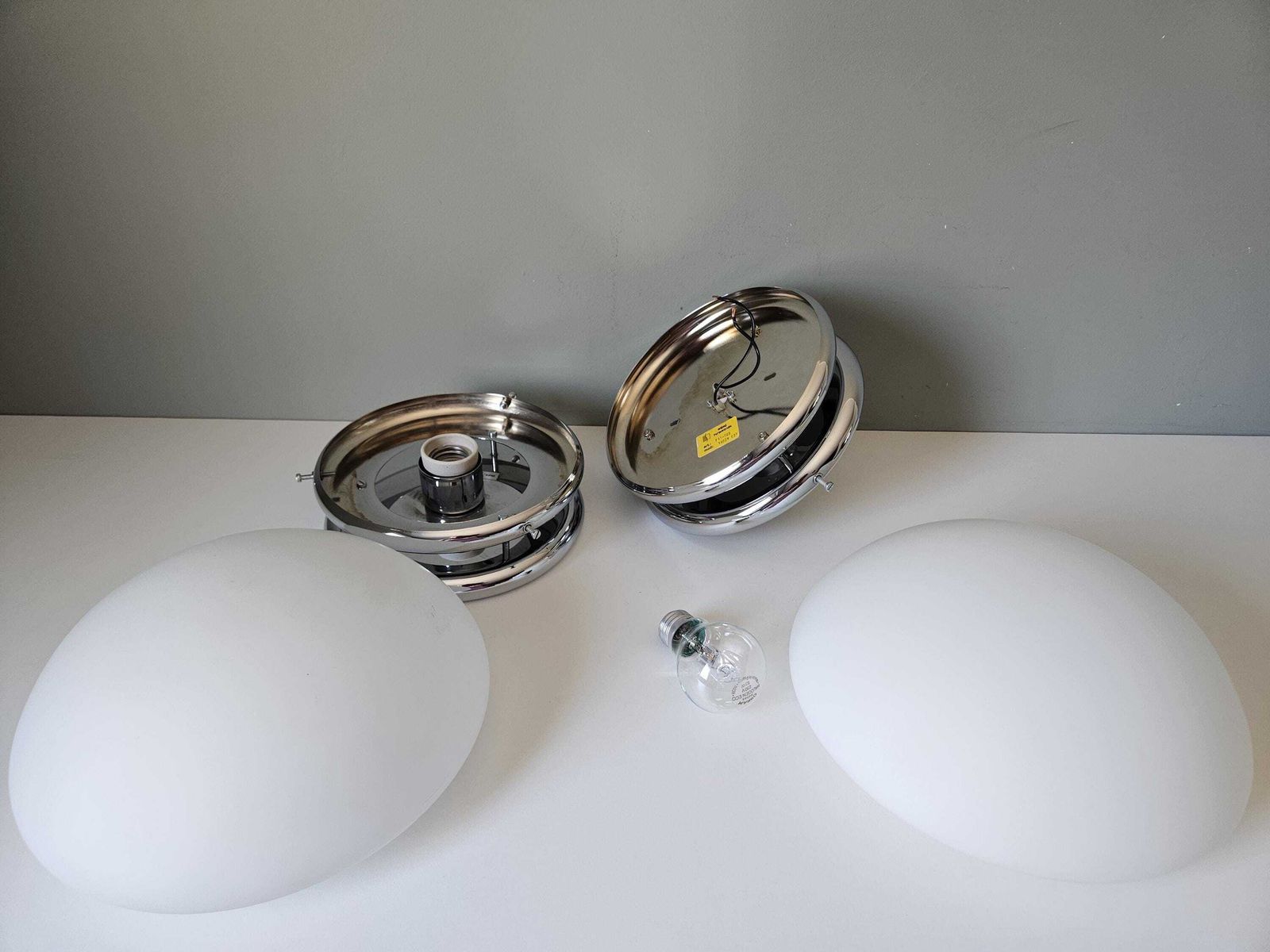 A Pair Of Mid Century Modern Mushroom Lamps: Flush Mount Ceiling Lights, Yugoslavia 80s Set photo for sale