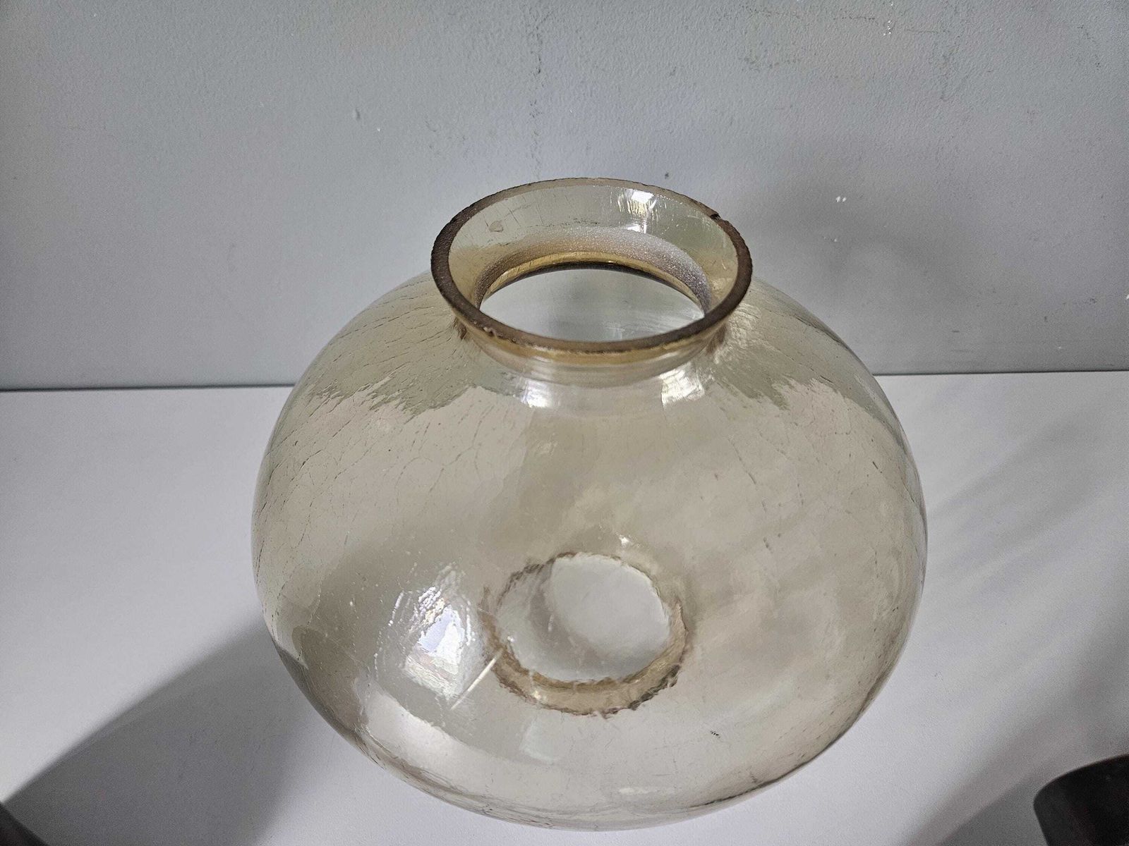 Vintage Copper Pendant Light: Amber Glass Globe, Wrought Iron Lantern photo vintage