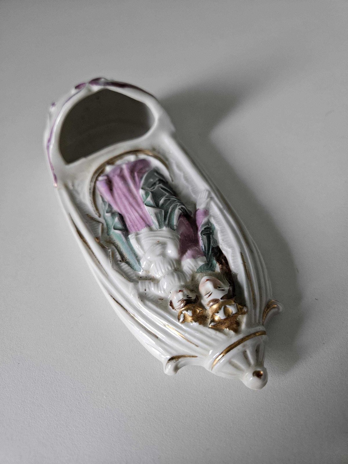 Antique Holy Water Font | Porcelain Wall Stoup | Virgin Mary And Child | Religious Home Decor photo vintage