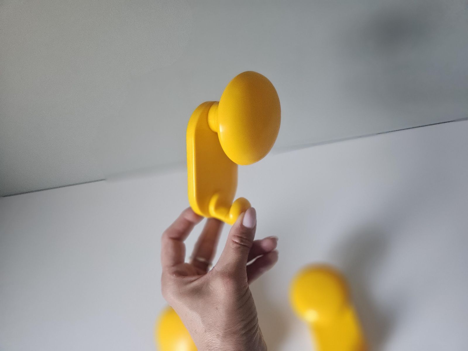 Set Of 3 Vintage Wall Hooks – Bright Yellow Plastic – 70s Retro Style photo Furniture