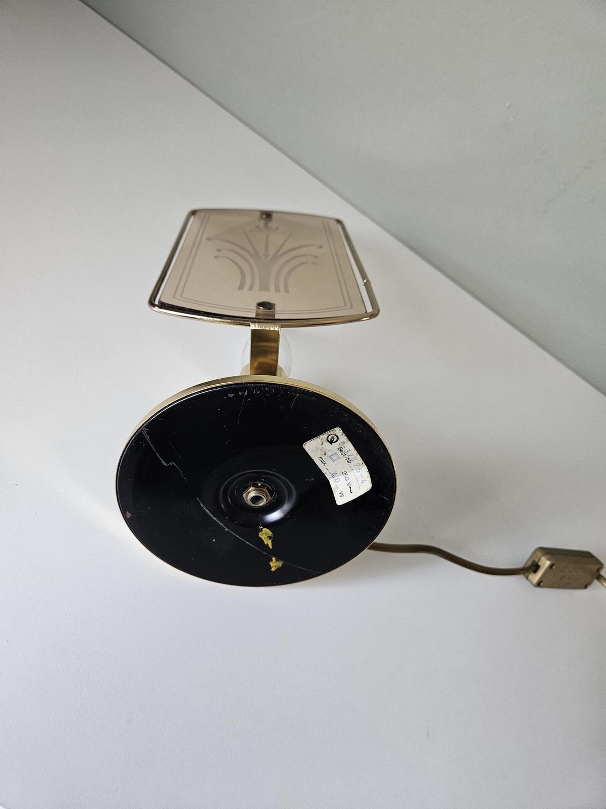 Vintage Brass Table Lamp: Etched Glass Shade, 80s Nightstand Light photo vintage
