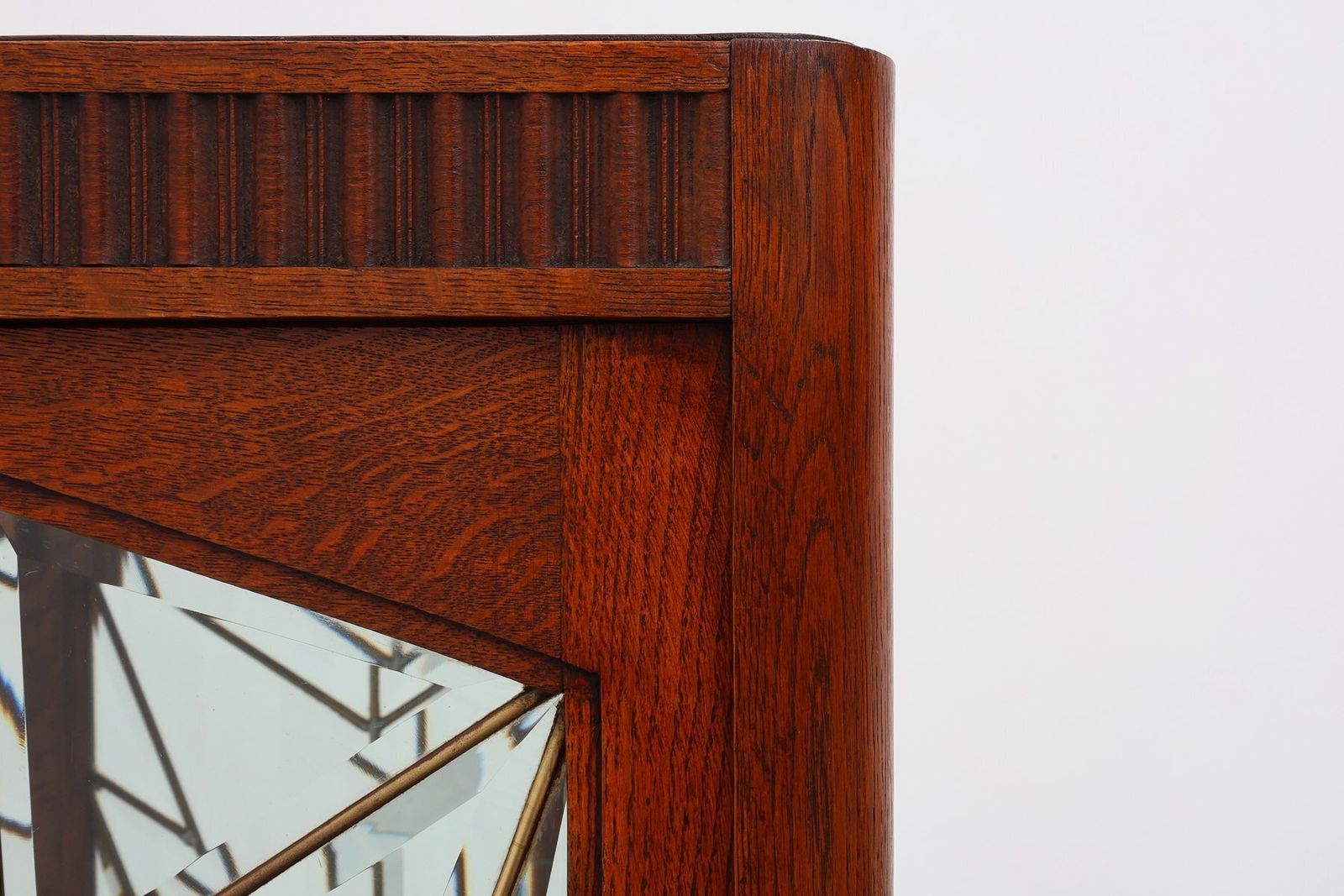 Art Deco French Oak Cabinet With Beveled Leaded Glass, 1920s photo buy