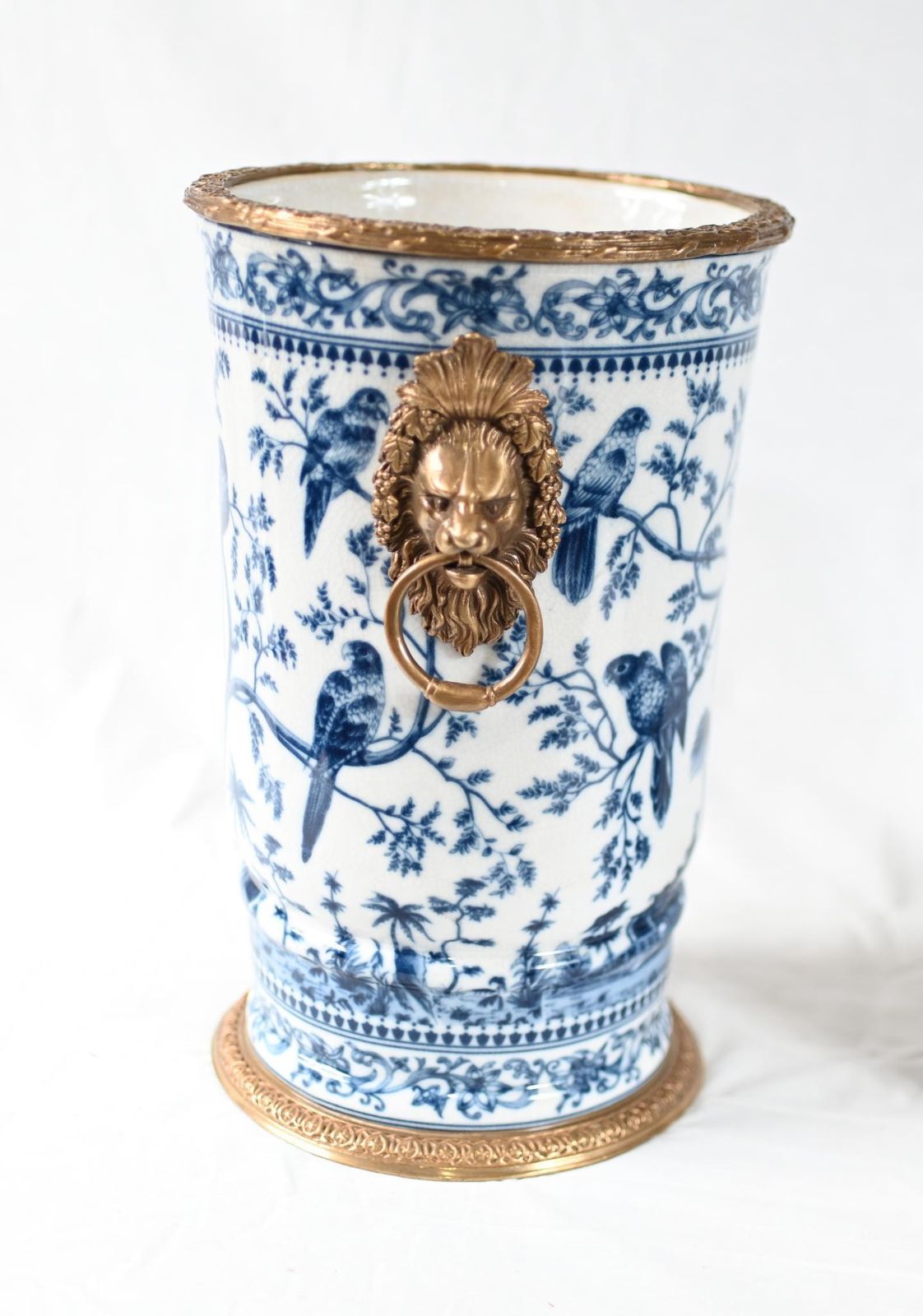 Blue And White Paris Porcelain Urns Gilt Planters Chinoiserie photo vinterior