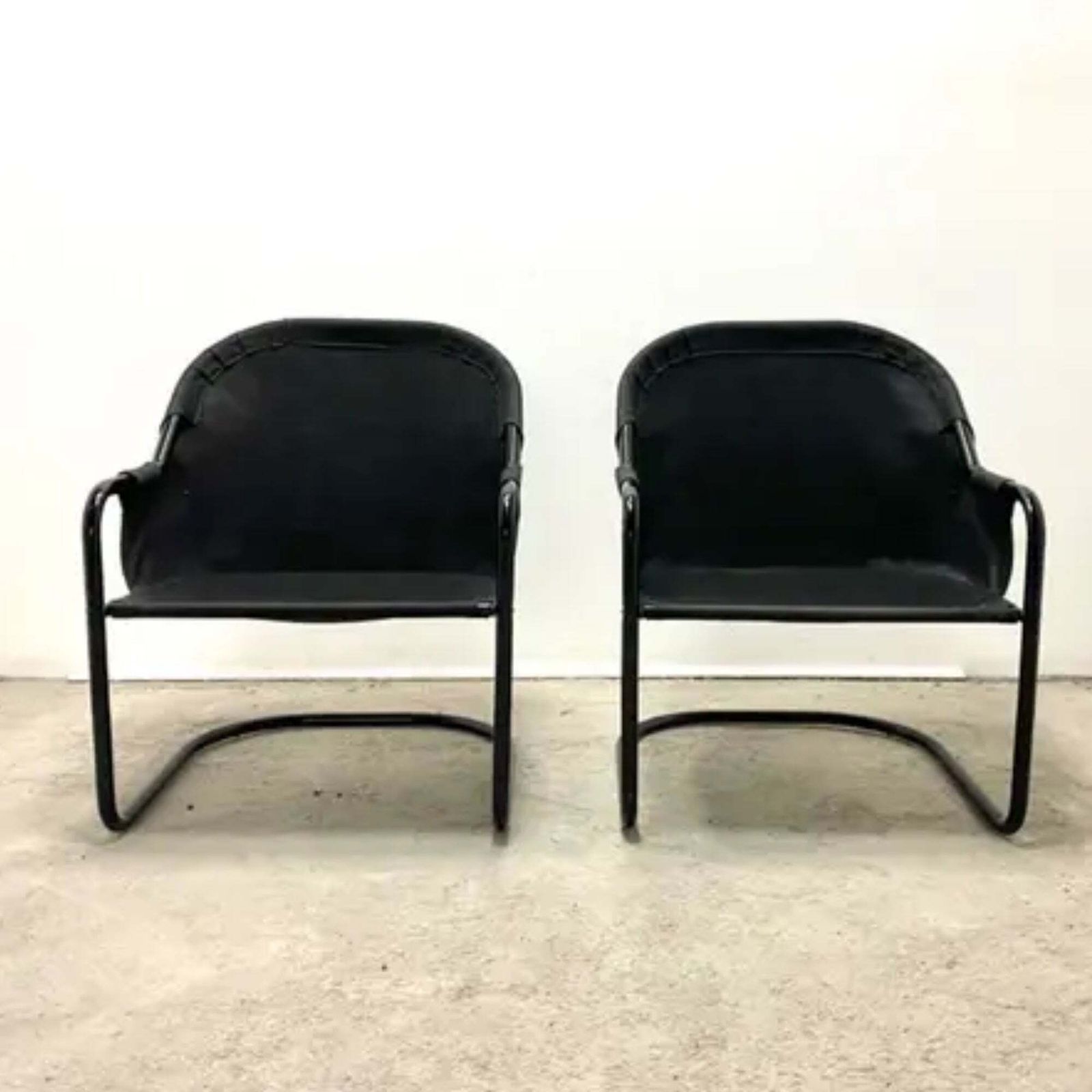 Retro Fiam Armchairs Italy 1980s – Black Metal Frame & Green Upholstery (Set Of 2) photo vinterior