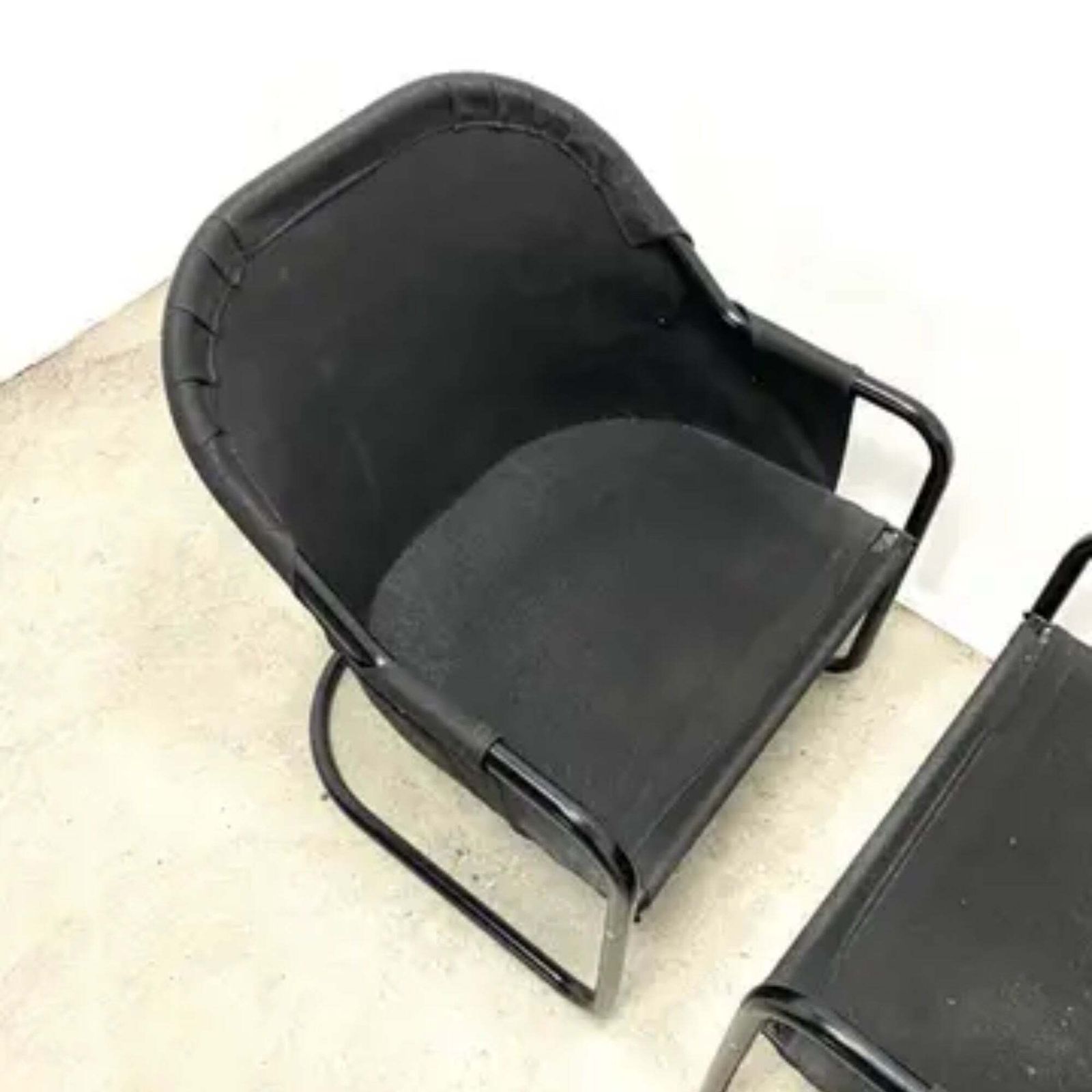 Retro Fiam Armchairs Italy 1980s – Black Metal Frame & Green Upholstery (Set Of 2) photo vintage