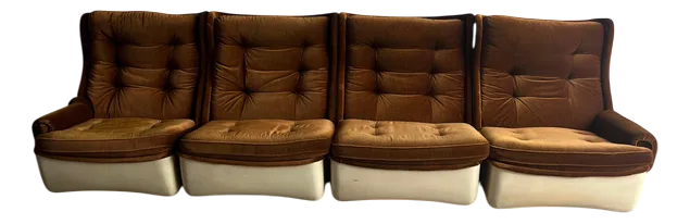 Modular Sofa In Brown Velvet From Airborne, 1970s, Set Of 4