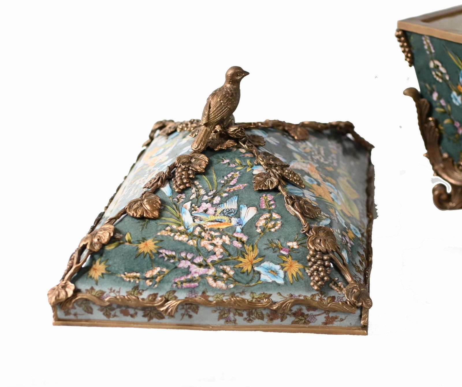 French Porcelain Casket Floral Jewellery Box Sarcophagus Form photo 595.0