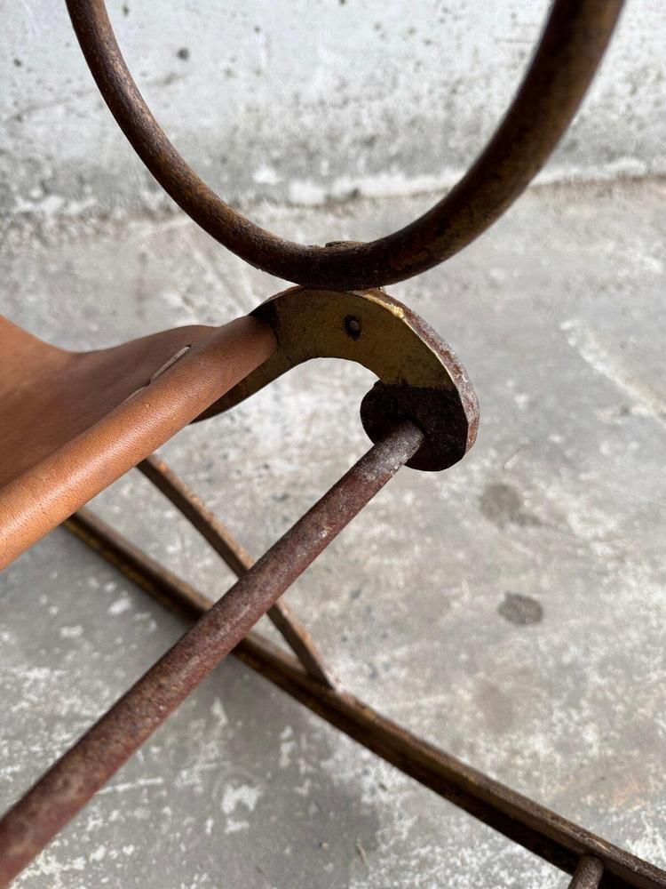 Antique Metal Rocking Chair With Leather Seat photo vinterior