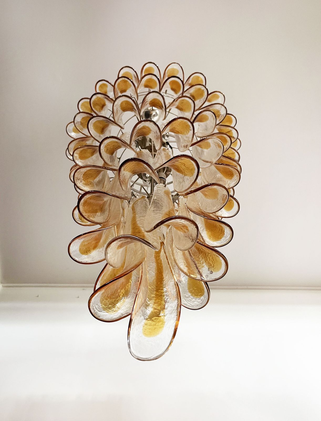 Huge Italian Murano Glass Spiral Chandelier   83 Amber And Clear Glass Petals photo furniture