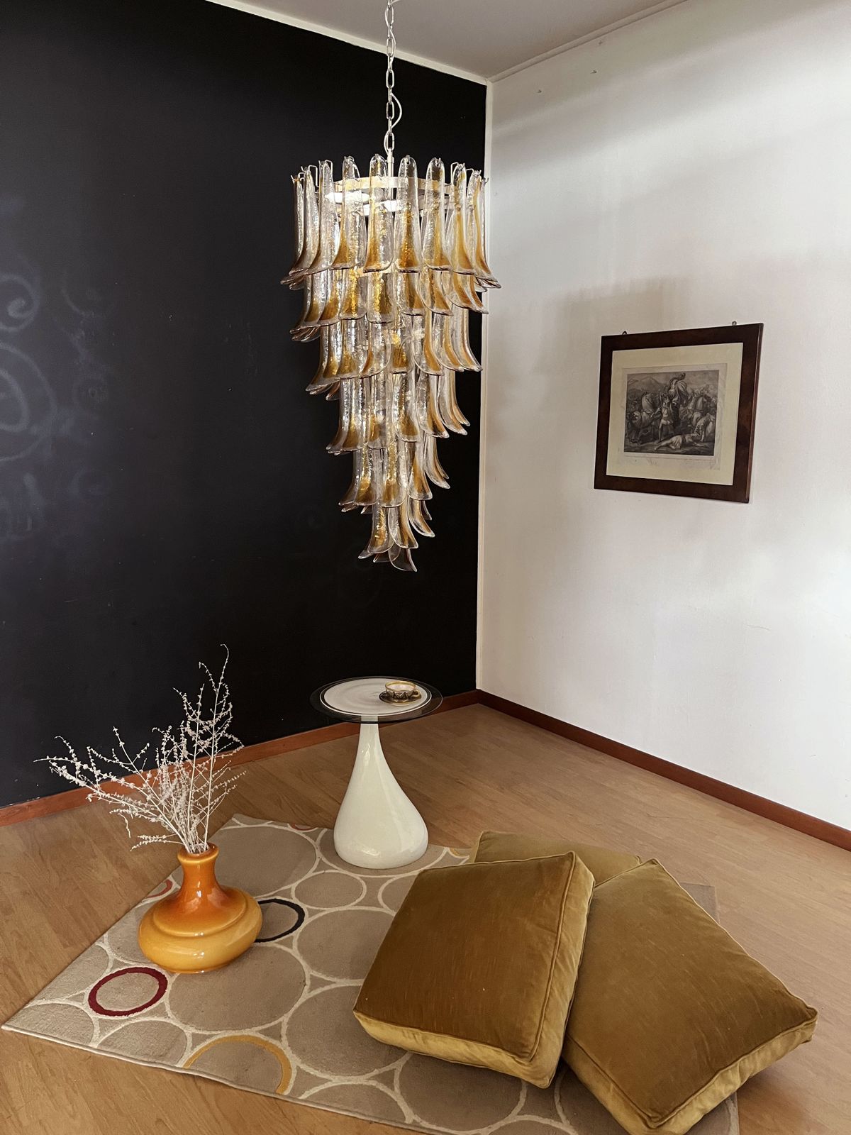 Huge Italian Murano Glass Spiral Chandelier   83 Amber And Clear Glass Petals photo Lighting