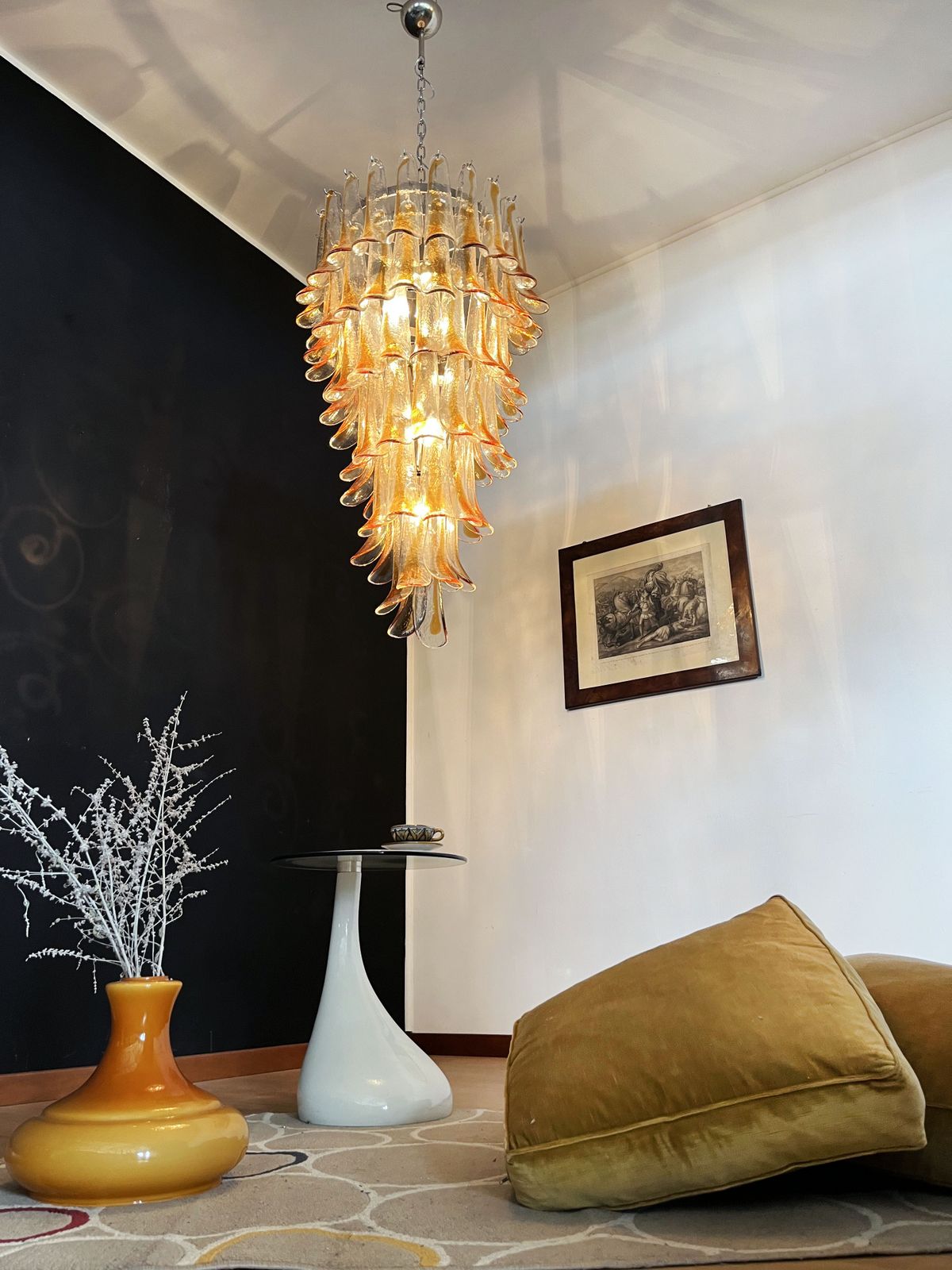 Huge Italian Murano Glass Spiral Chandelier   83 Amber And Clear Glass Petals photo vinterior