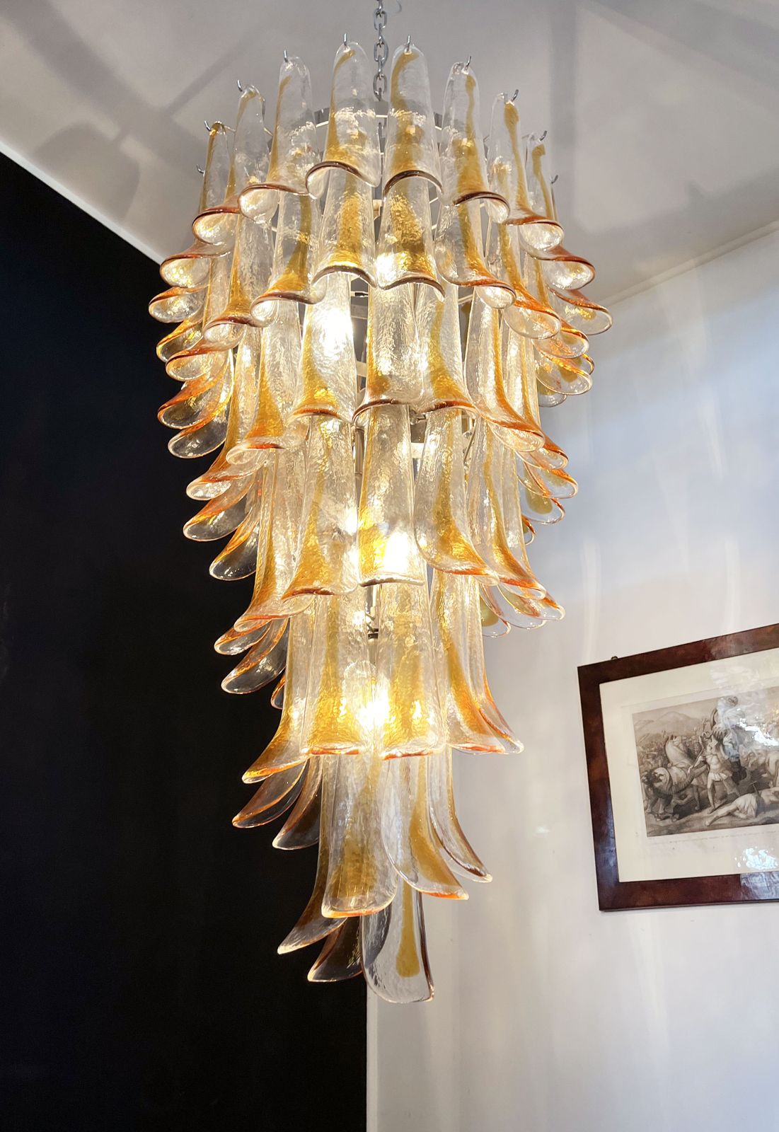 photo furniture Huge Italian Murano Glass Spiral Chandelier   83 Amber And Clear Glass Petals