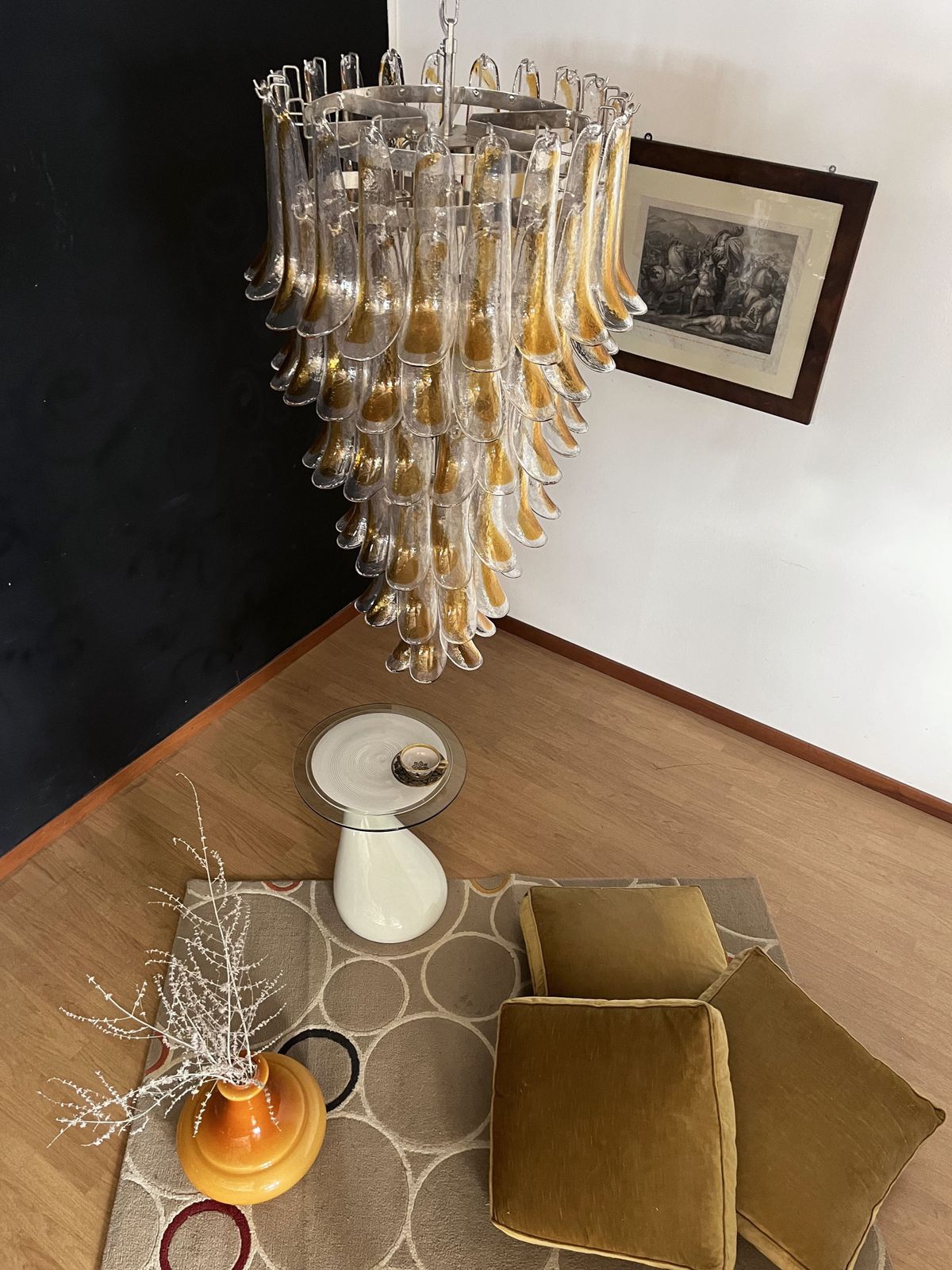 Lighting Huge Italian Murano Glass Spiral Chandelier   83 Amber And Clear Glass Petals photo