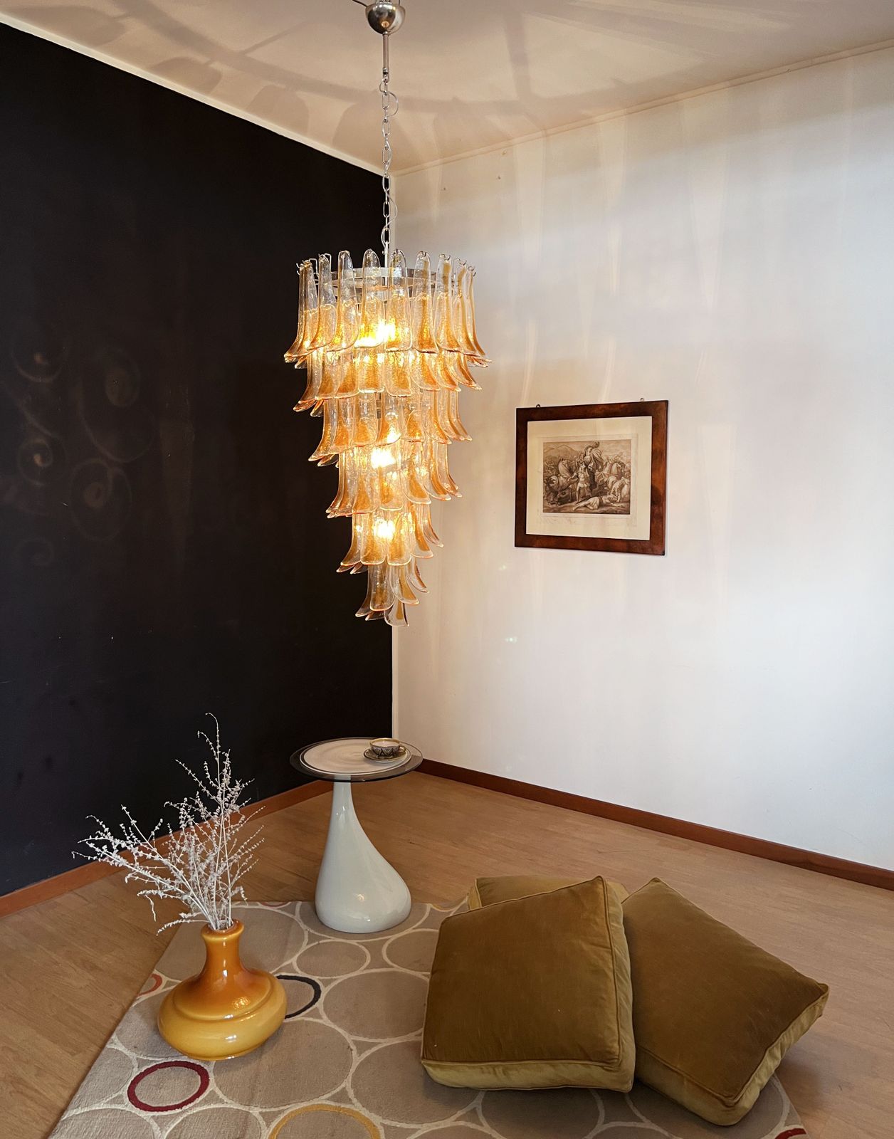 photo vinterior Huge Italian Murano Glass Spiral Chandelier   83 Amber And Clear Glass Petals