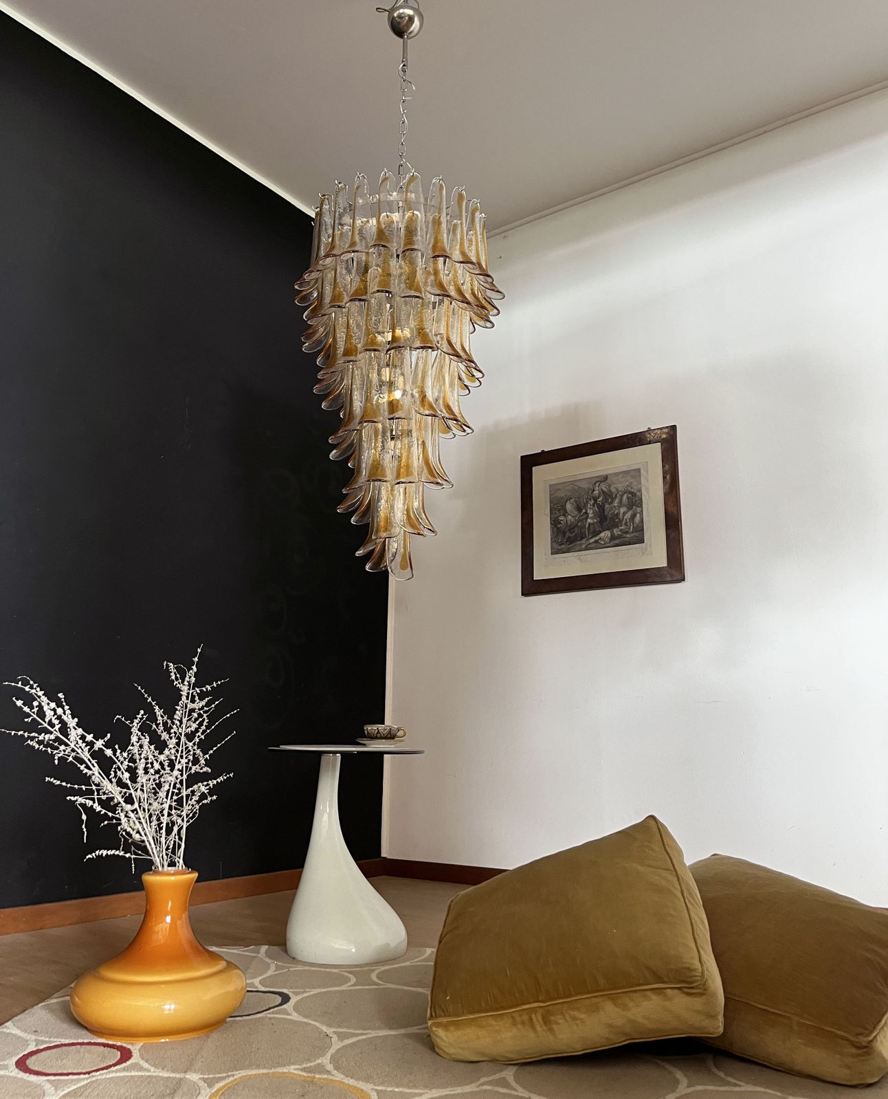 photo buy Huge Italian Murano Glass Spiral Chandelier   83 Amber And Clear Glass Petals