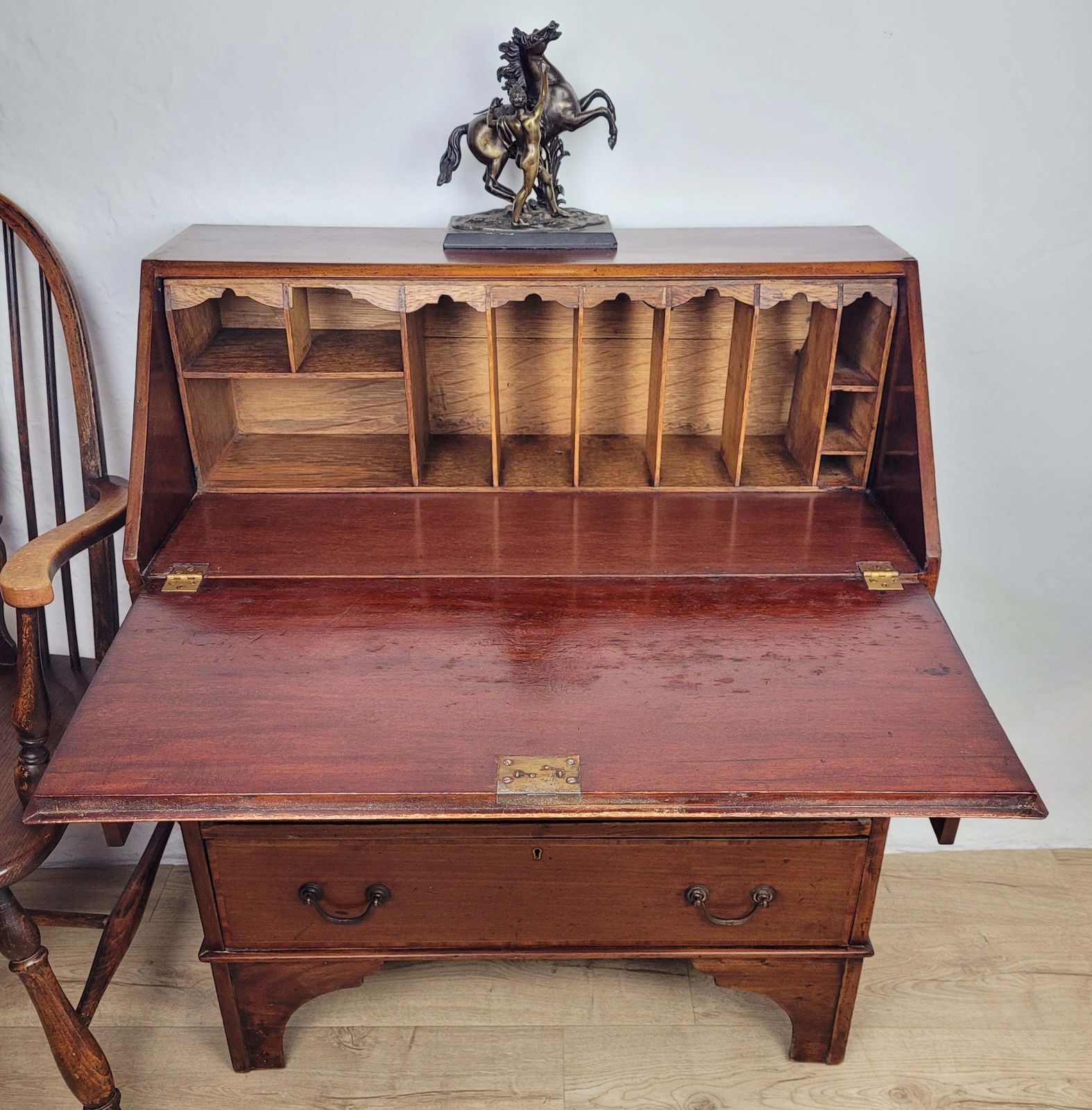 Edwardian Writing Bureau Desk Key & Lock Shell Motif 1910 Delivery Available photo furniture