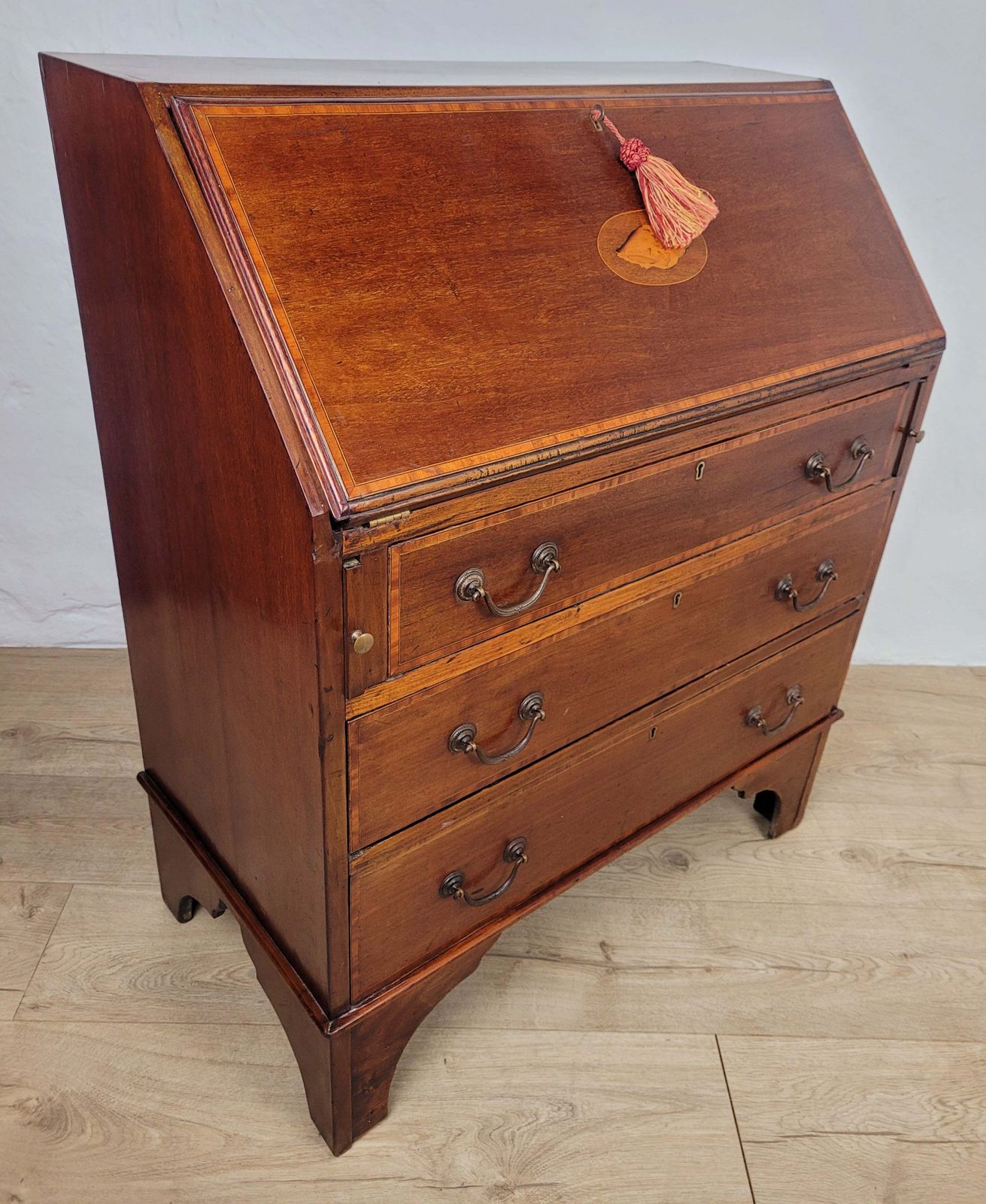 Edwardian Writing Bureau Desk Key & Lock Shell Motif 1910 Delivery Available photo Furniture