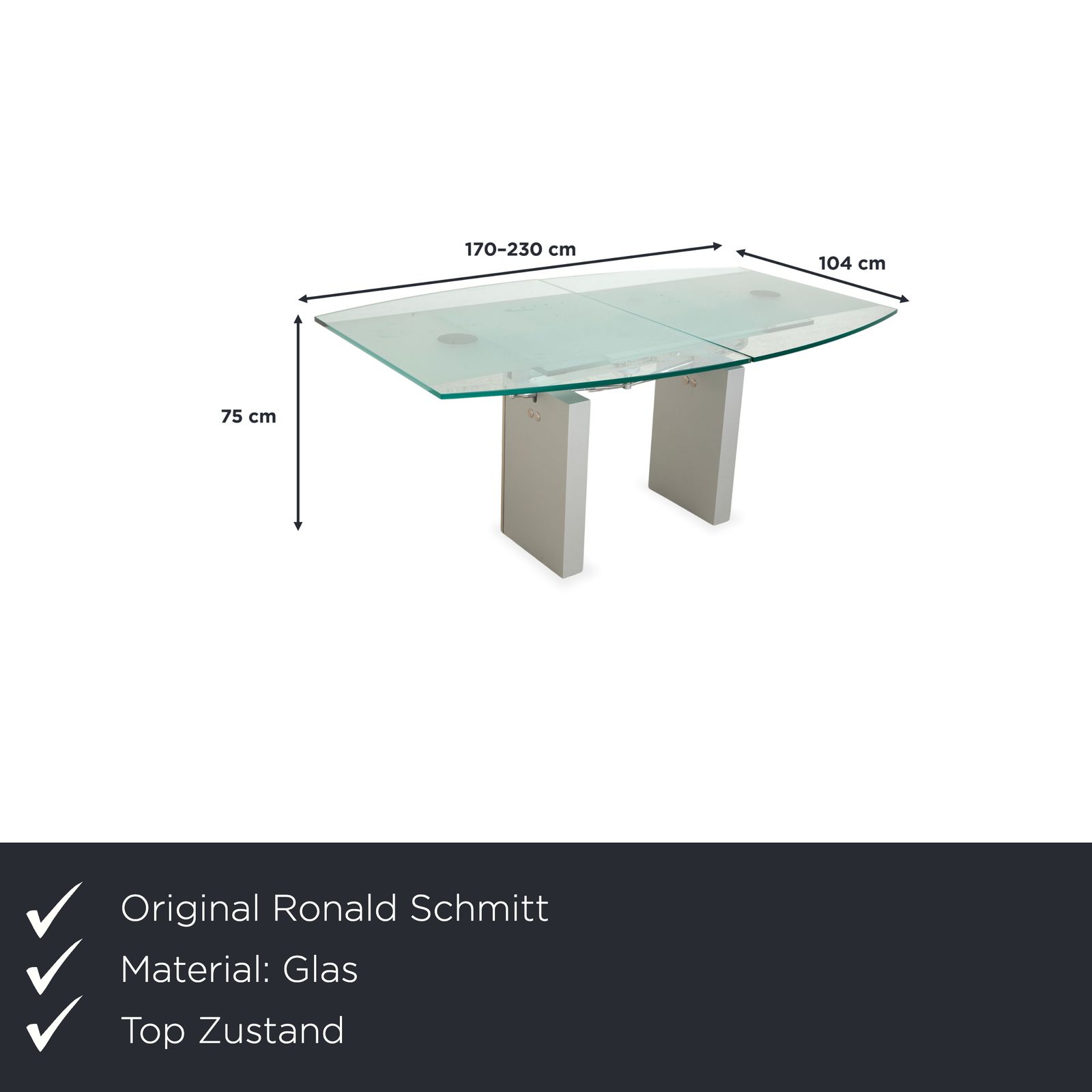 Ronald Schmitt K5000 Glass Dining Table Silver Chrome Manual Function photo furniture