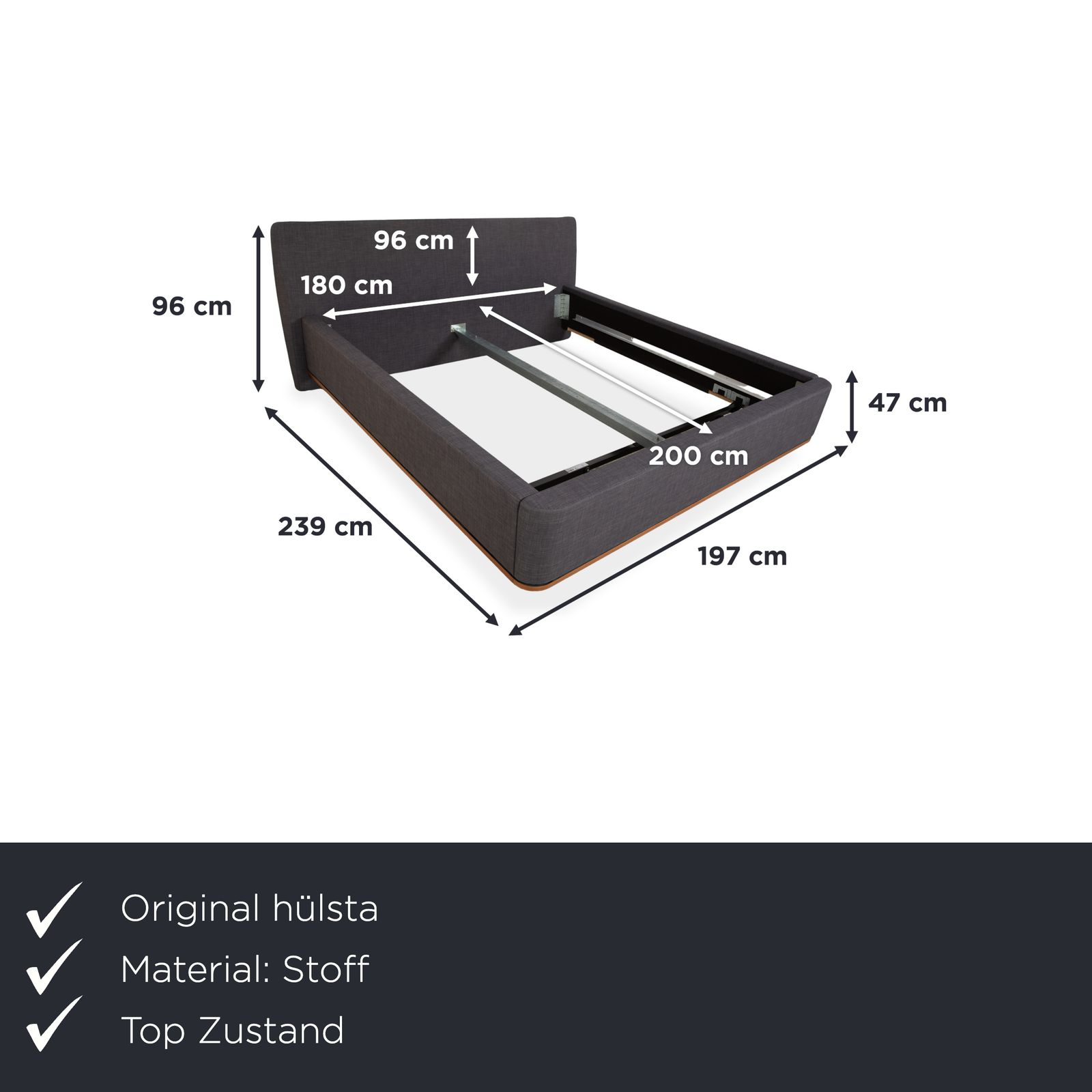 Hülsta Fabric Bed Grey Brown 180x200 photo furniture