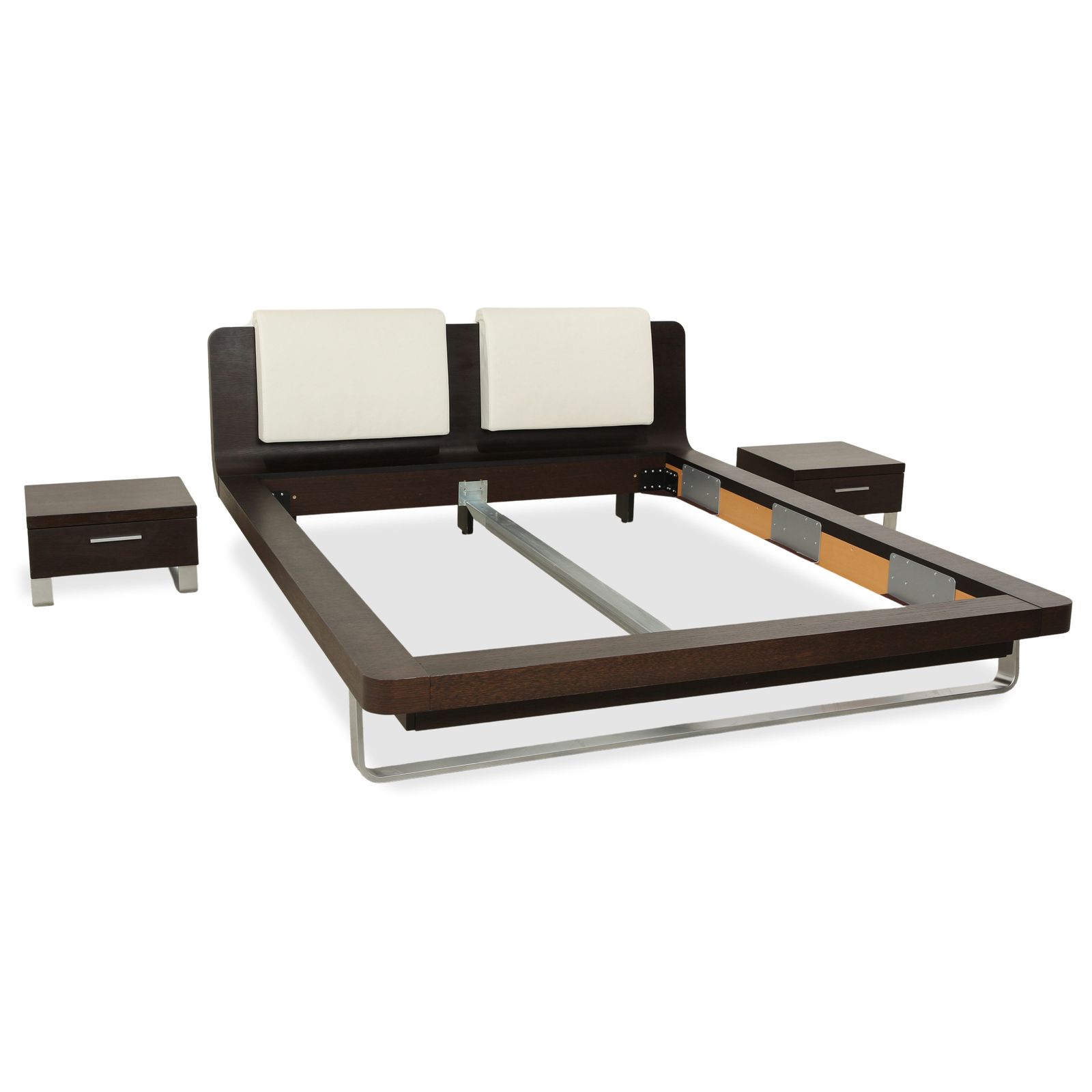 Lit Hülsta Tamis en bois et cuir brun foncé 160x200, tables de chevet
