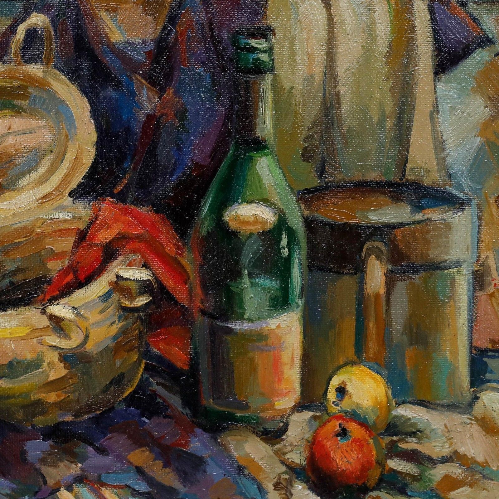 Framed Mid 20th Century Oil Still Life With Wine And Apples photo Art