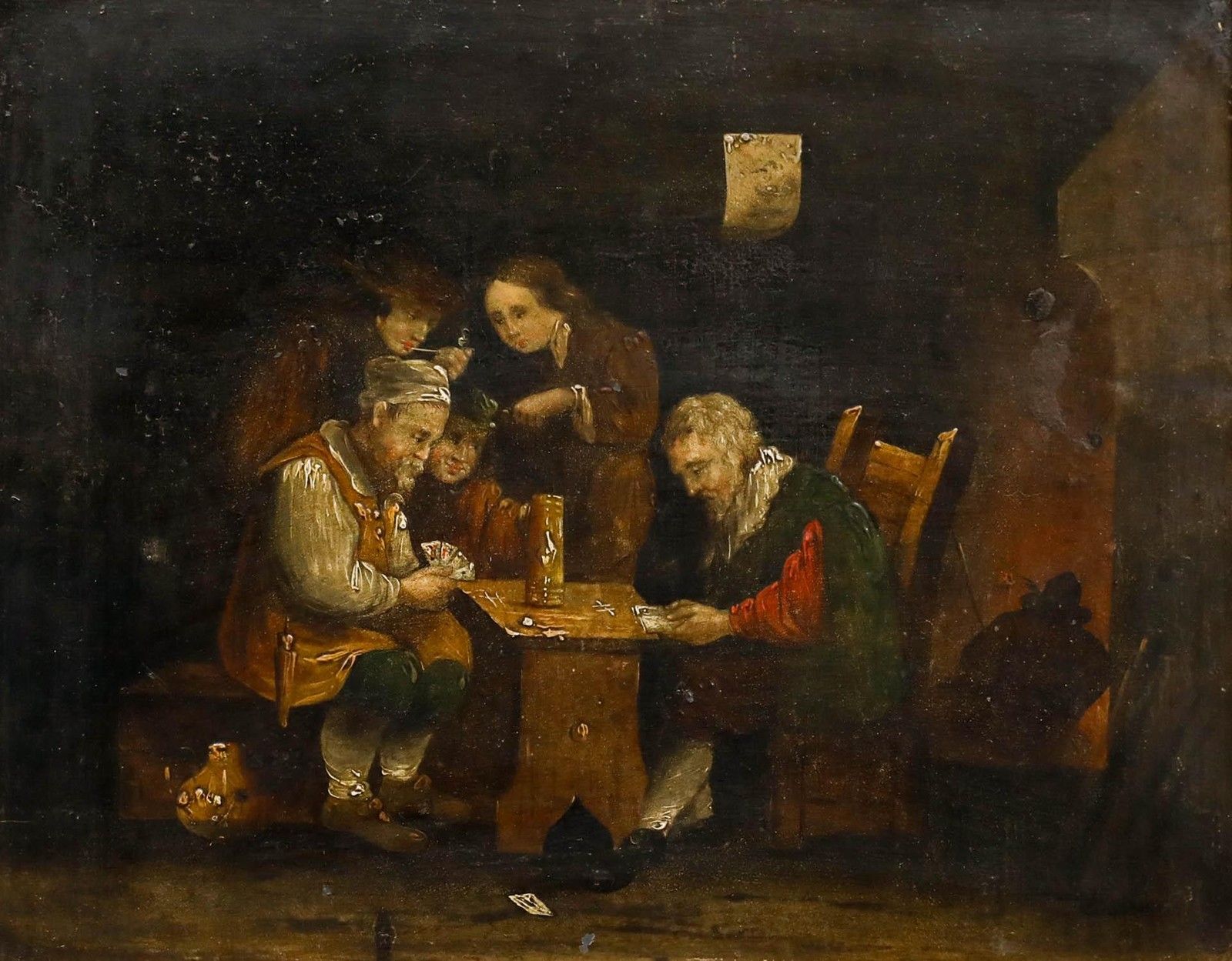 Framed 19th Century Oil A Game Of Cards At The Inn photo furniture