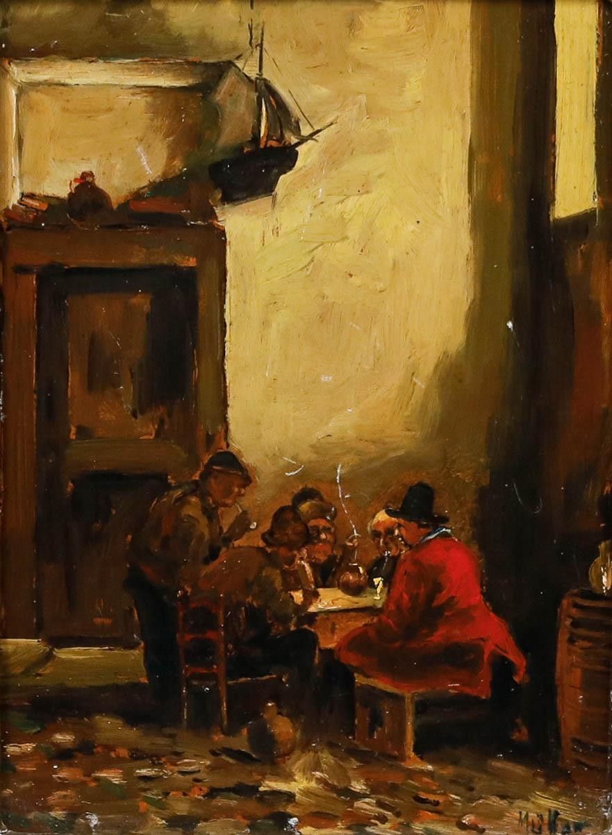 Muller After Claus Meyer (1856 1919) Early 20th Century Oil, In The Tavern photo furniture