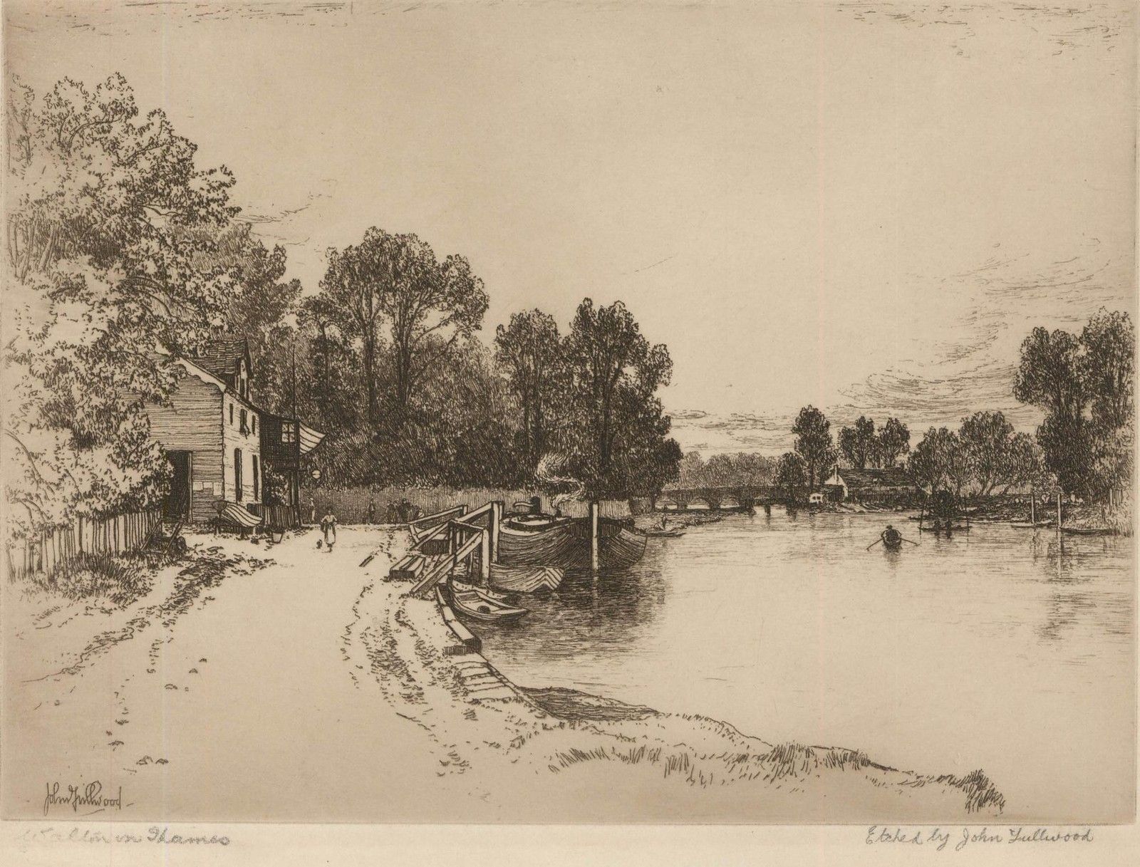 John Fullwood Rba (1854 1931) Early 20th Century Etching, Walton On Thames photo furniture