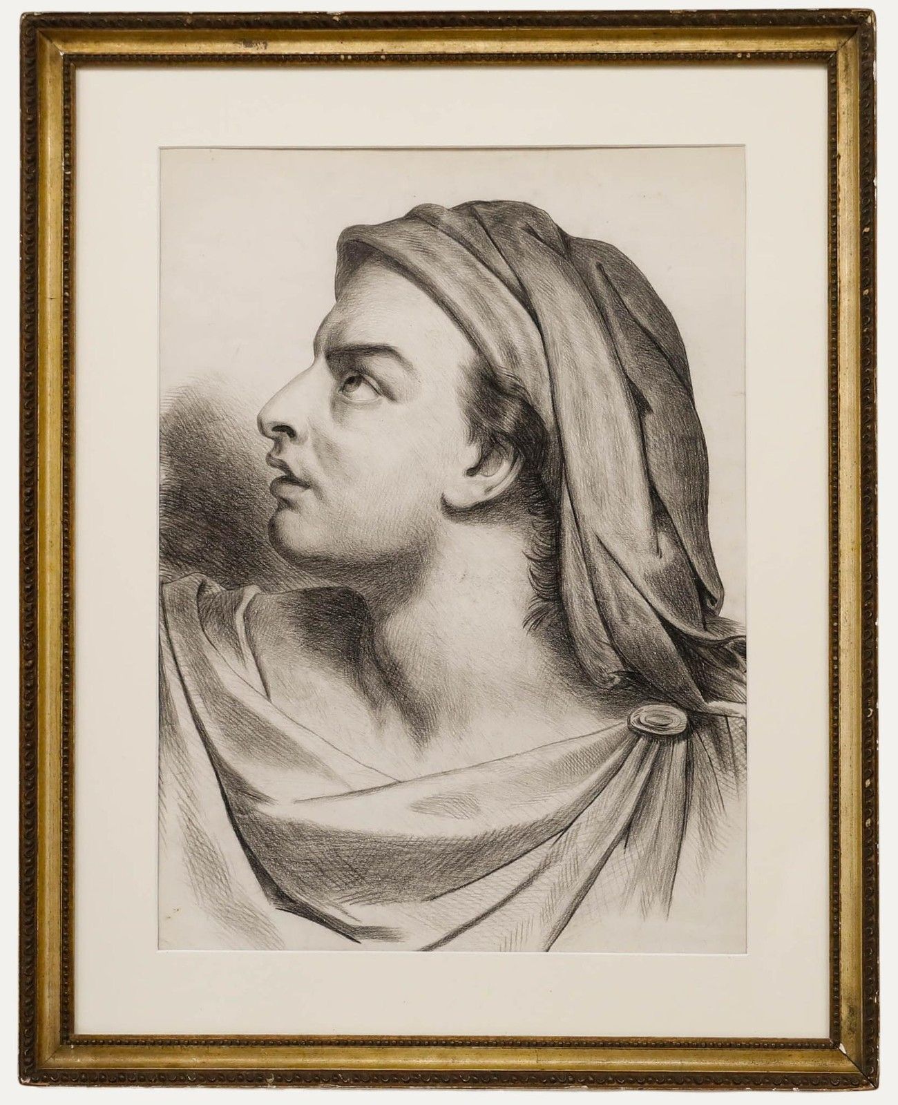 Framed Early 20th Century Graphite Drawing Study Of A Man In Profile