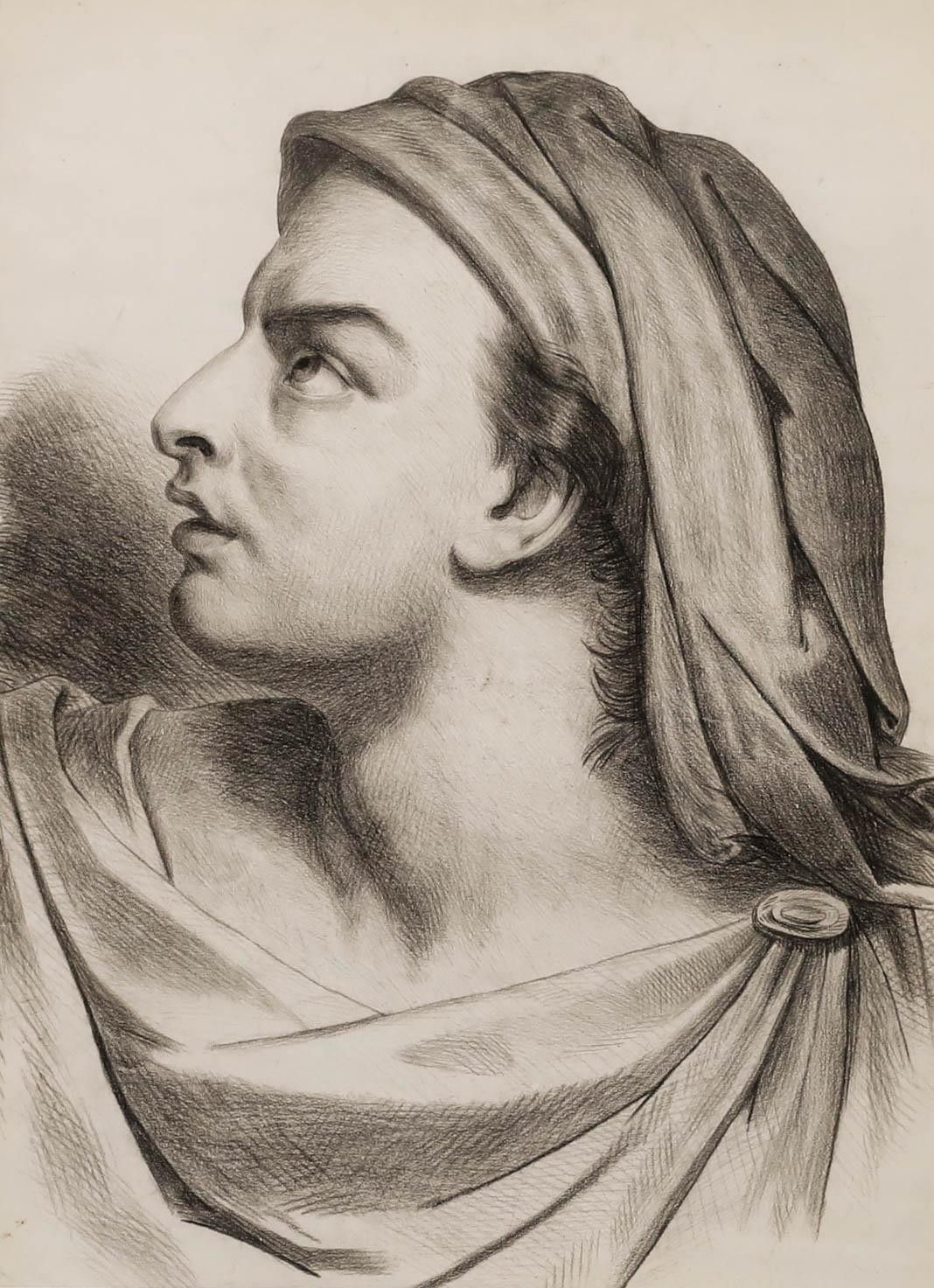 Framed Early 20th Century Graphite Drawing Study Of A Man In Profile photo furniture