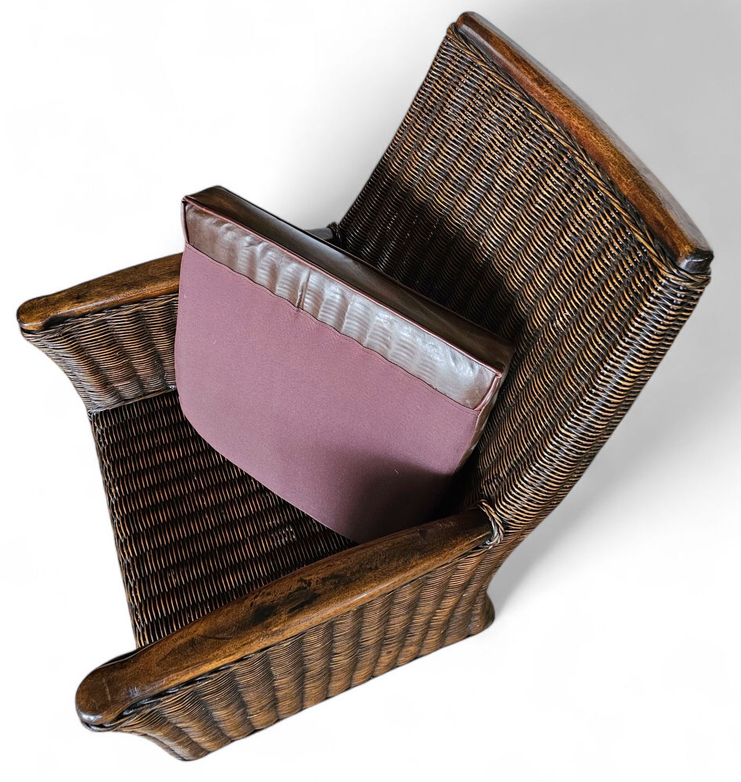 Rattan Arm Chair 1960s / Wooden Armrests / Leather Seat photo Furniture